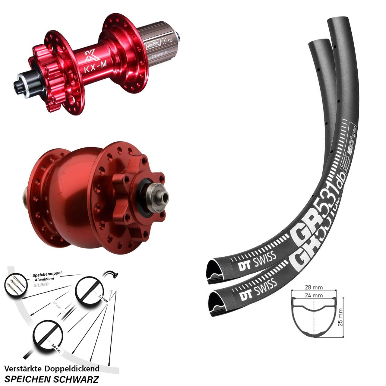 DT Swiss GR 531 KX-M rot Disc 6-Loch SON 28 27,5 Zoll Laufradsatz QR 8-12 fach