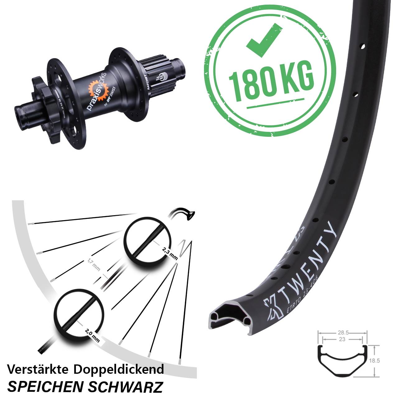 6-Loch Hinterrad 12x142 20 Zoll KX Twenty DT Swiss 350 Micro Spline