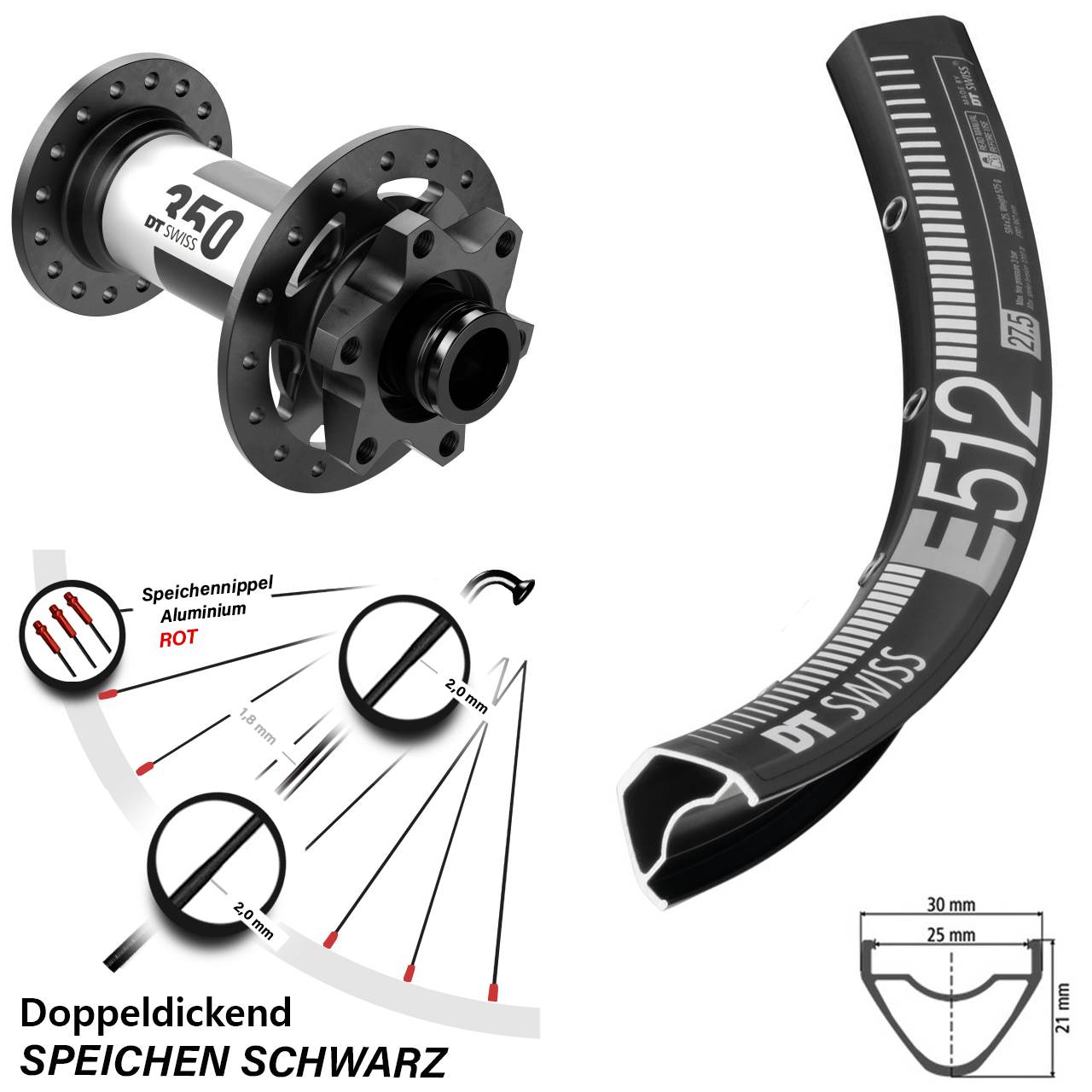 DT Swiss E 512 Vorderrad 29 Zoll Nabe 350 Boost 6-loch 15x110 mm Steckachse Enduro MTB