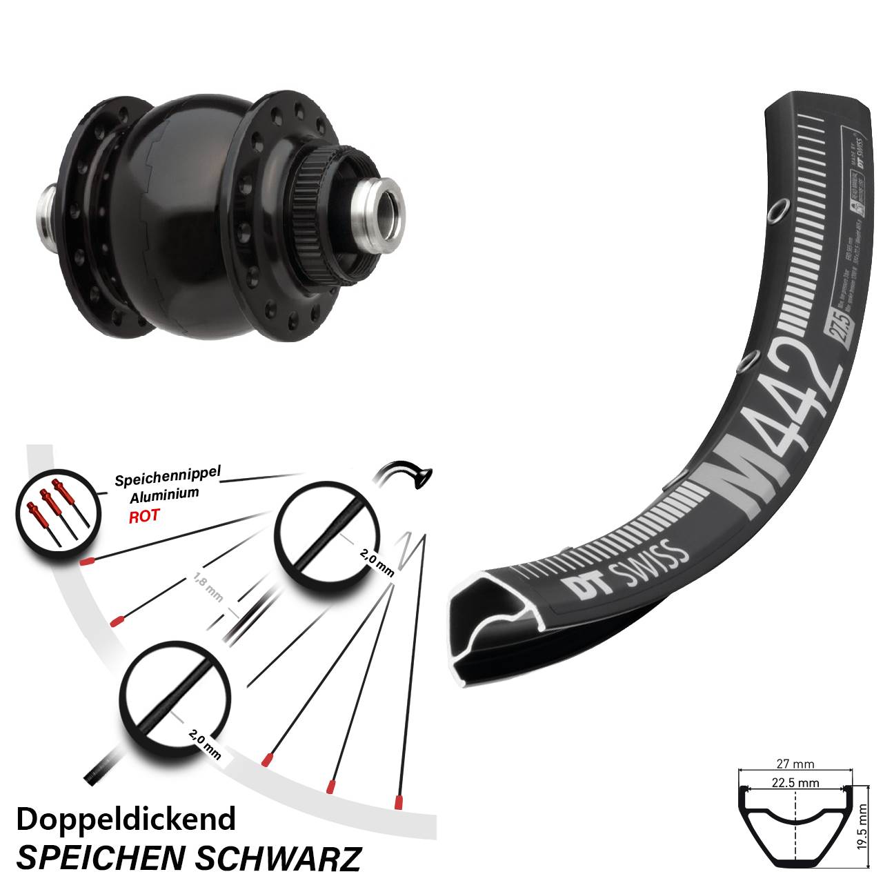 SON delux DT Swiss M442 28-29 Zoll Disc Laufrad mit Nabendynamo 12x100