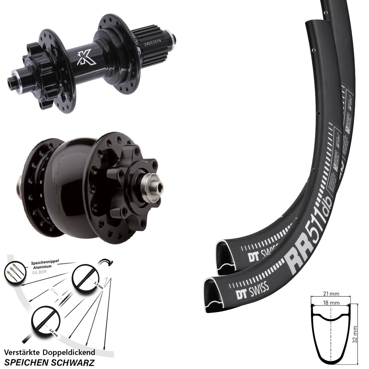 DT Swiss RR511 KX-M SON 28 Zoll 6-Loch Disc Laufradsatz Micro Spline QR schwarz