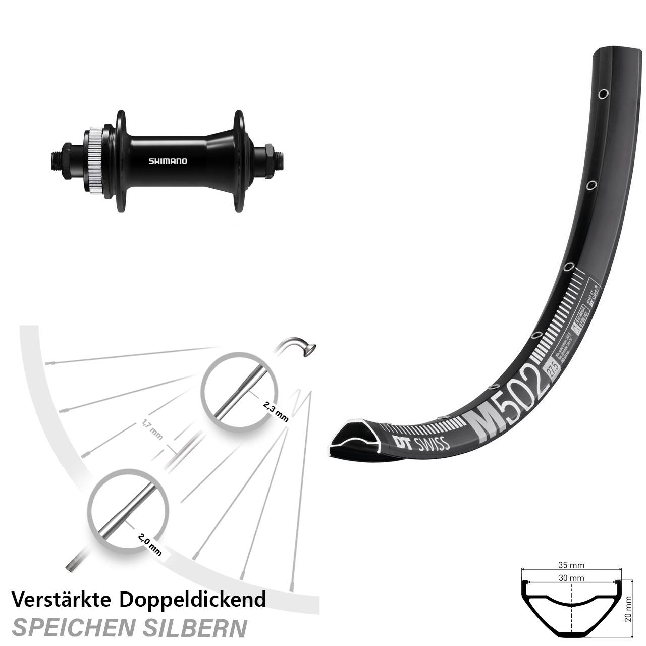 Disc Vorderrad 29 Zoll DT Swiss M 502 Shimano HB-QC400 QR