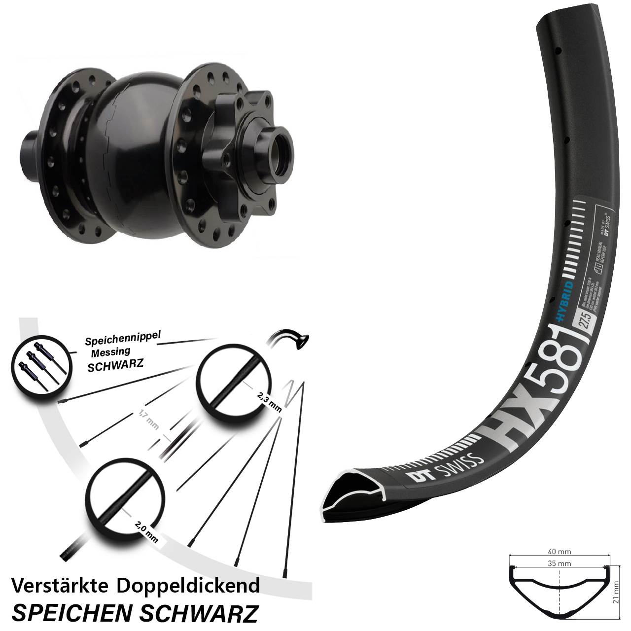 SON 28 DT Swiss HX 581 27,5 Zoll Vorderrad mit Nabendynamo 6-Loch 15x110 Boost