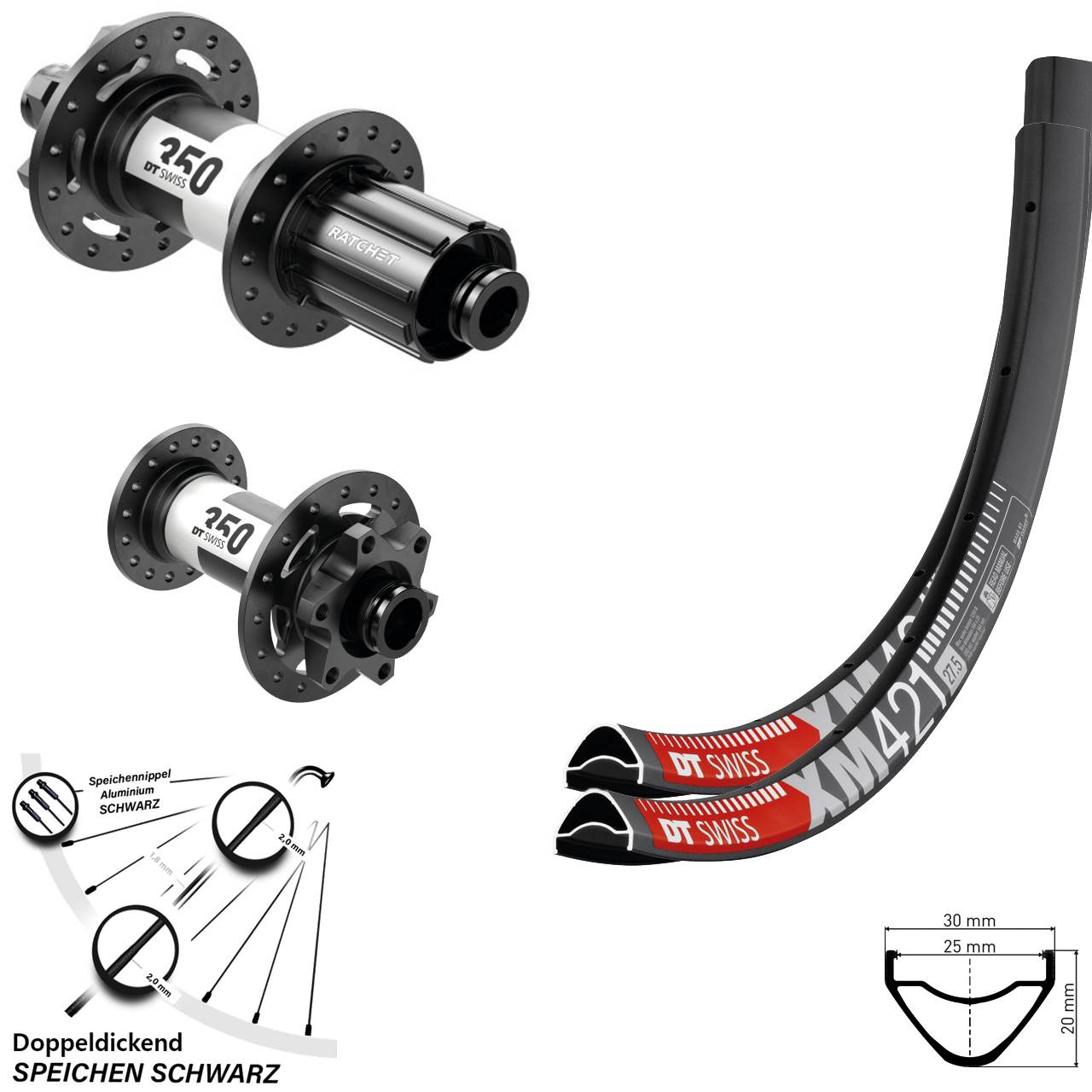 DT Swiss XM421-350 29 Zoll Laufradsatz 6-Loch 15x100 12x142 8-11 fach HG