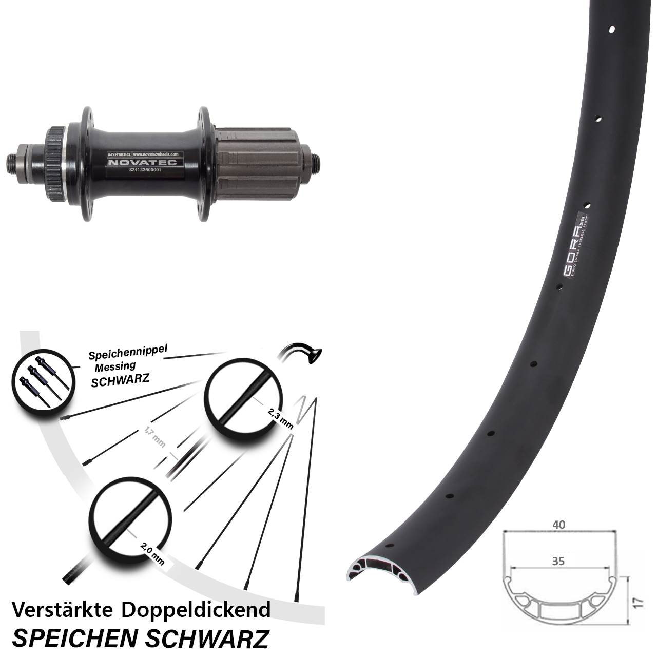 Disc Hinterrad 27,5 Zoll Gora 35 Novatec D472 8-12 fach HG QR