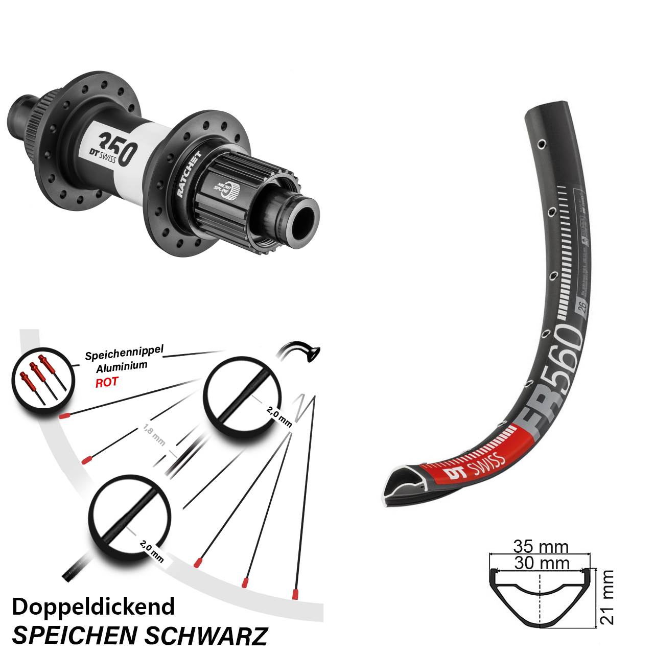 DT Swiss FR 560-350 26 Zoll Hinterrad Centerlock 12x142 Micro Spline