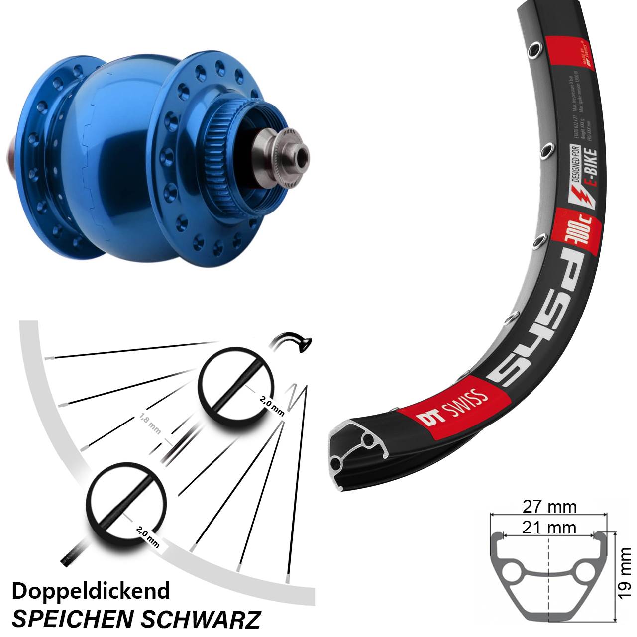 SON 28 blau DT Swiss 545 26 Zoll Nabendynamovorderrad Centerlock QR