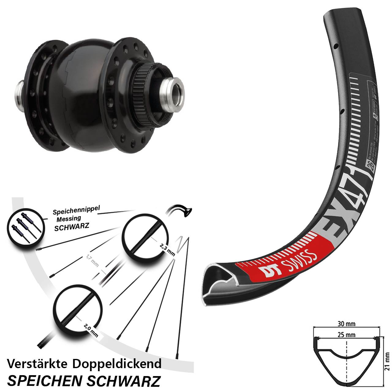Disc Nabendynamo-Laufrad 27,5 Zoll DT Swiss EX 471 SON 28 12x100