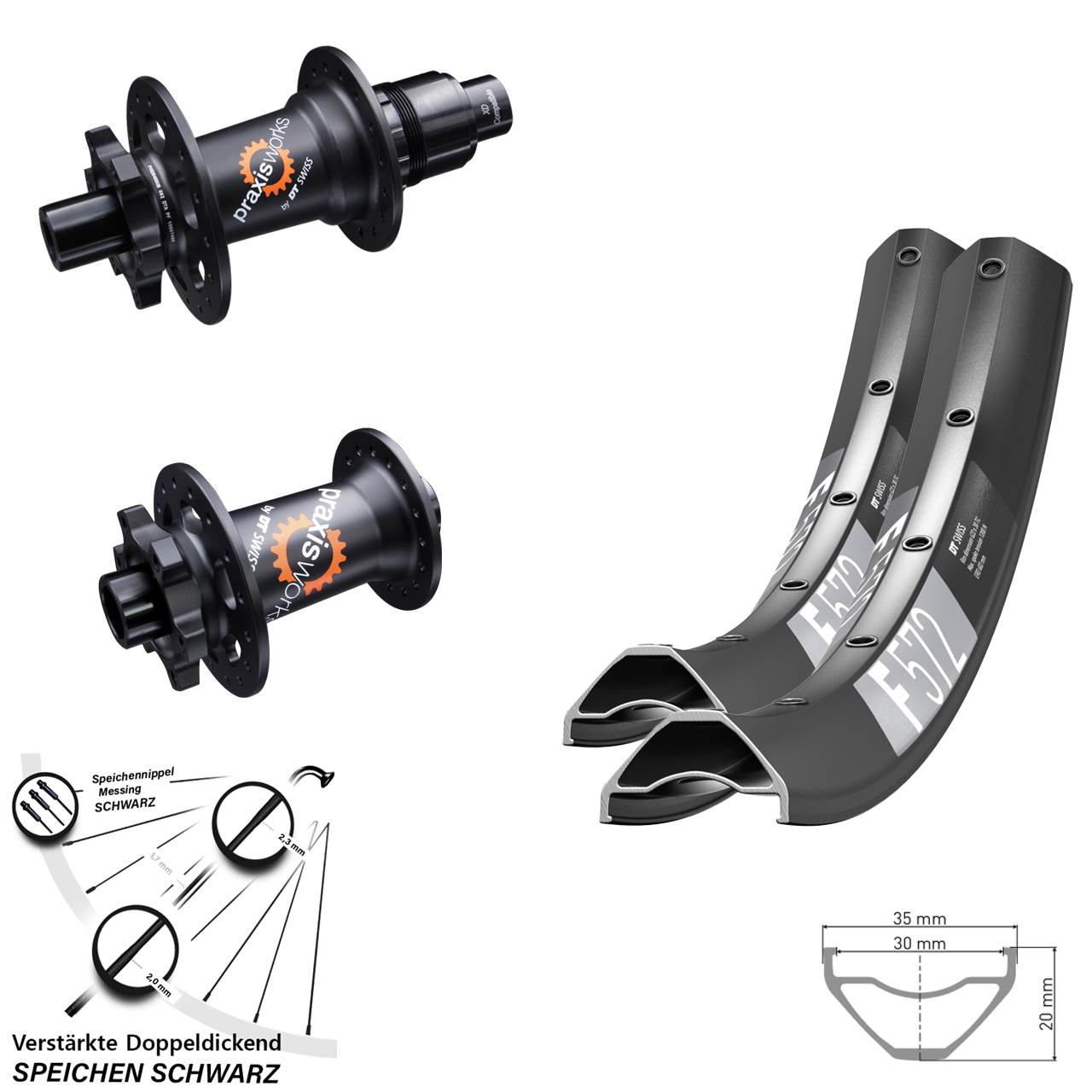 29 Zoll DT Swiss F 572 350 Laufradsatz 6-Loch 15x100 12x142 SRAM XD