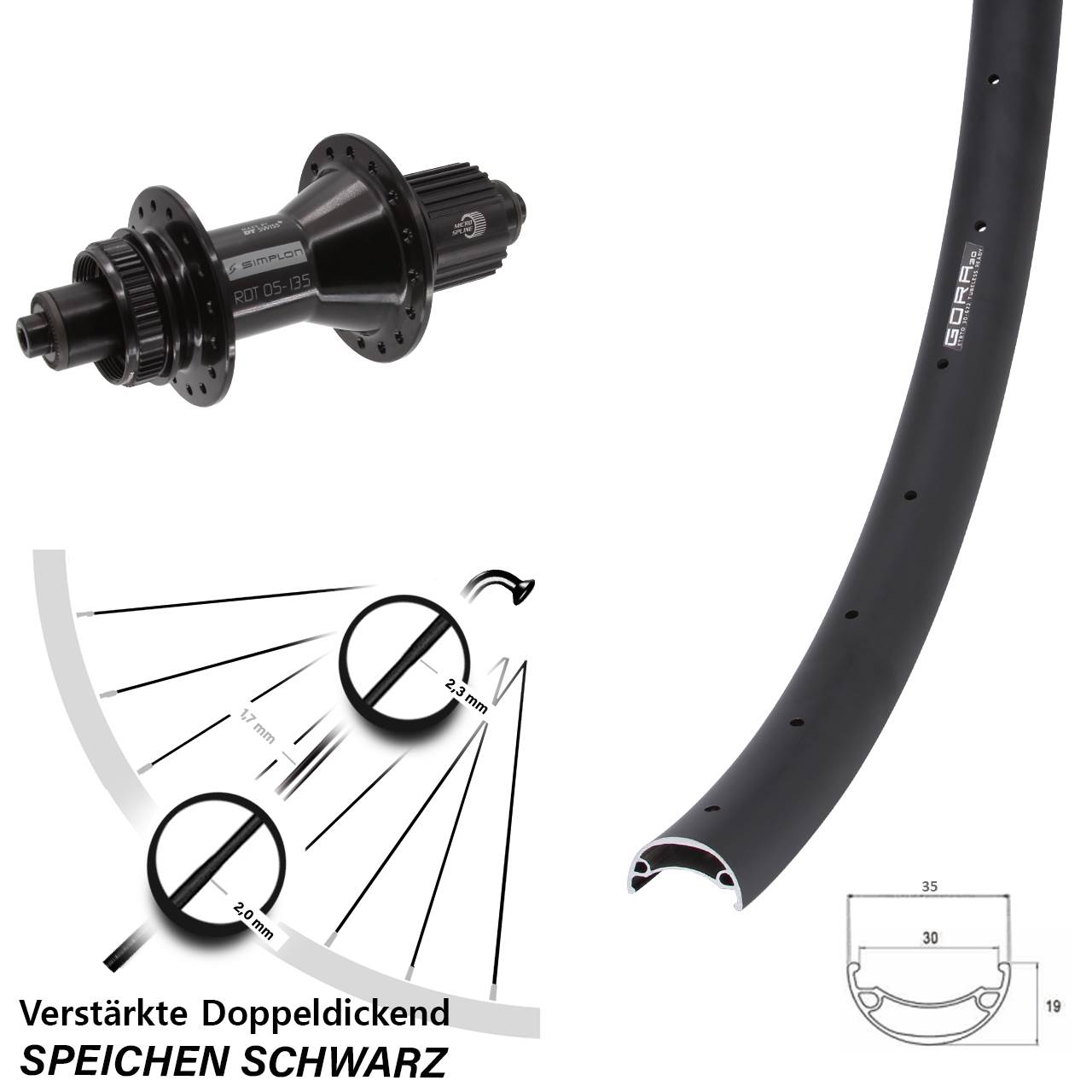 Disc Laufrad 650B Gora 30 DT Swiss 370 Hybrid Shimano Micro Spline für Schnellspanner