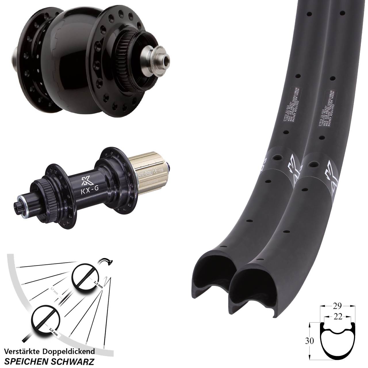 KX-GRC Gravel Carbon SON 28 Zoll Disc Laufradsatz für Schnellspanner 8-12 fach HG