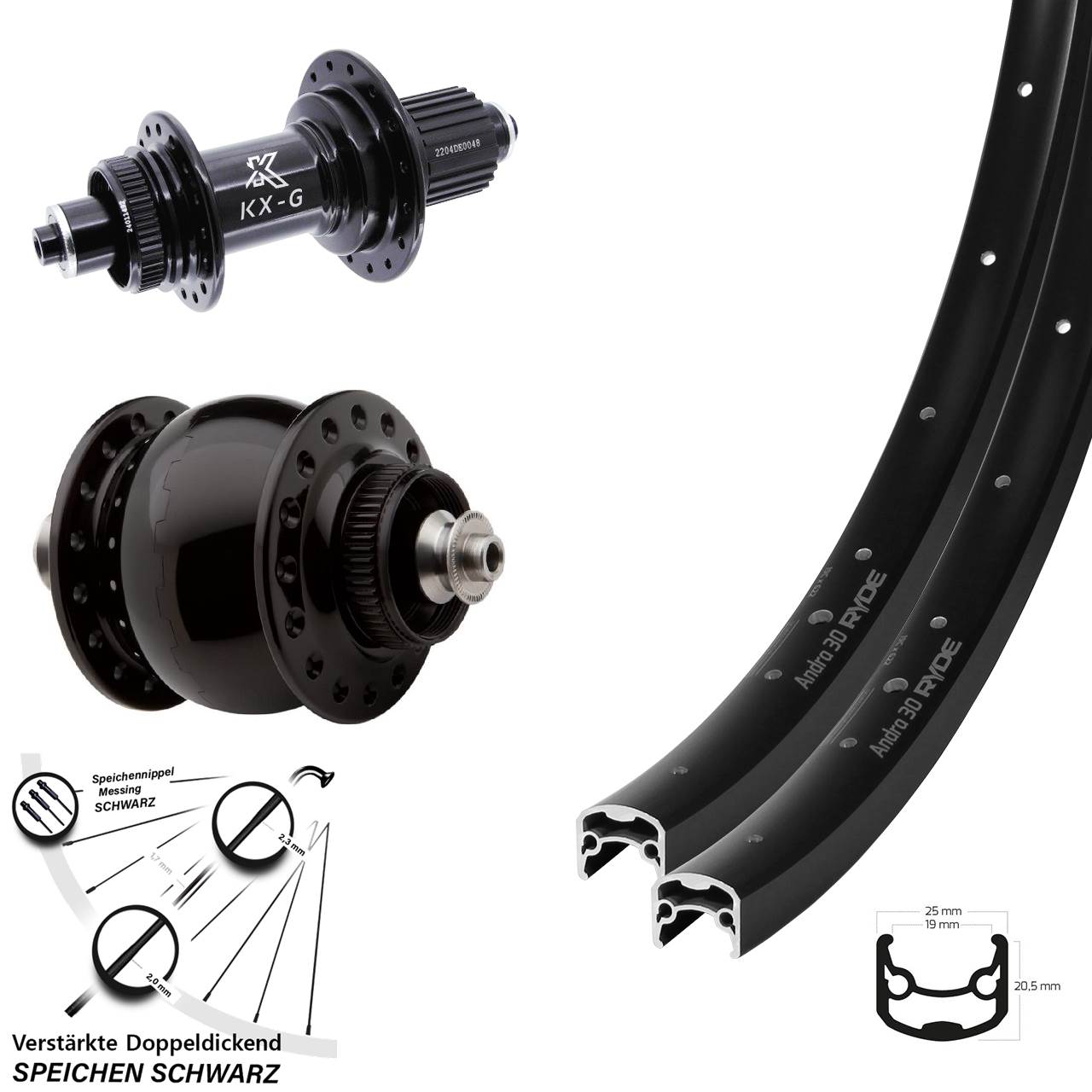 Disc Laufradsatz QR 29 Zoll Ryde Andra 30 KX-GS verstärkt SON 28 Micro Spline