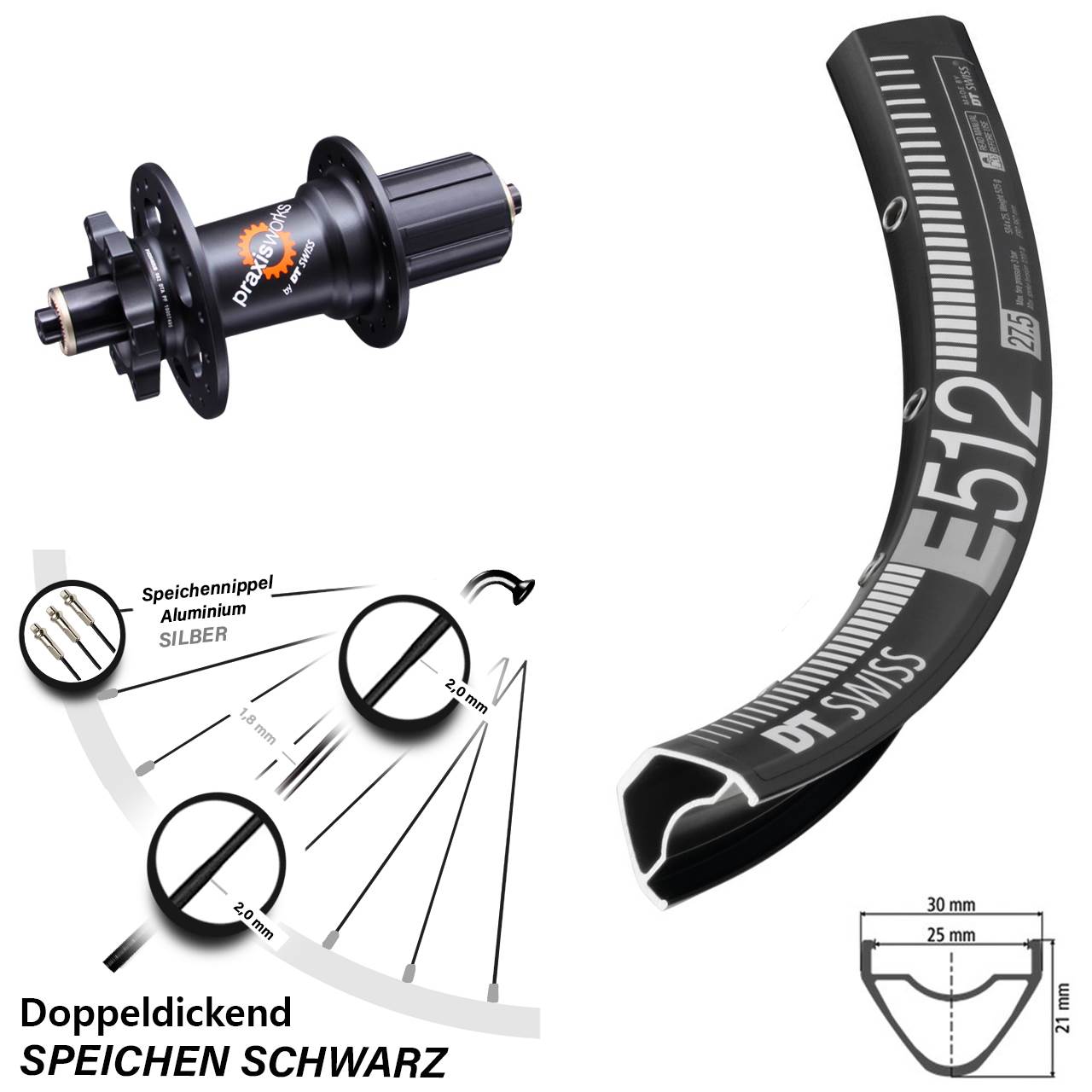 6-Loch Hinterrad 29 Zoll DT Swiss E 512-350 8-11 fach HG für Schnellspanner