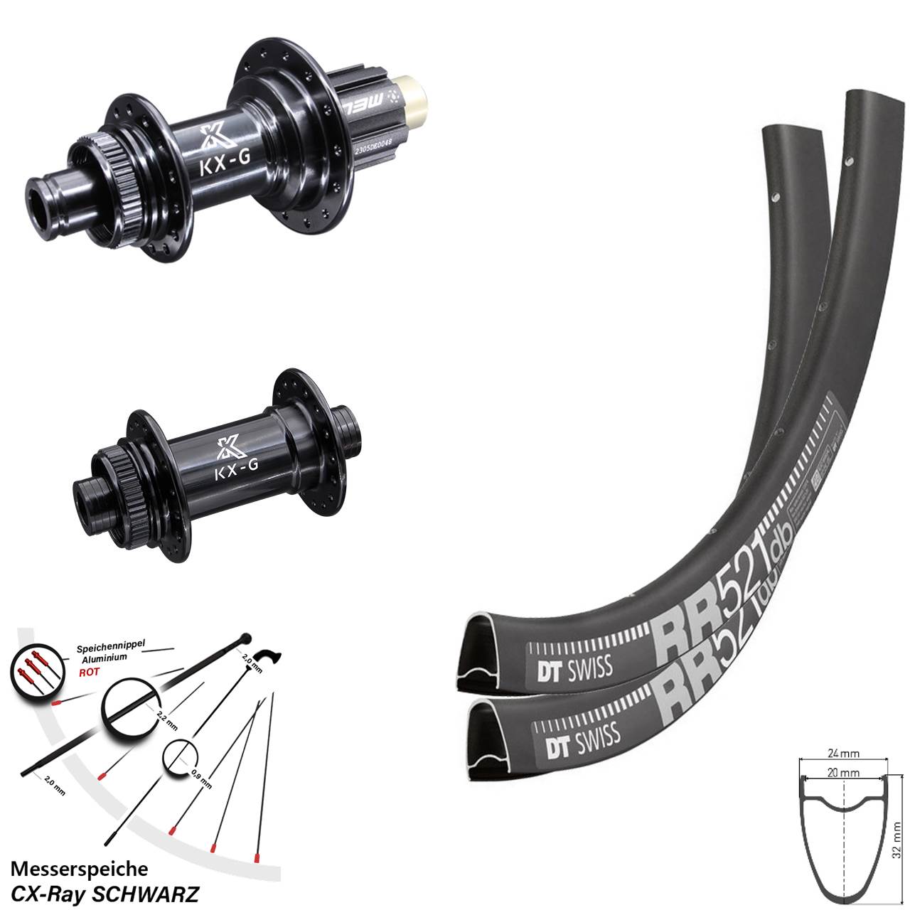 Laufradsatz DT Swiss RR 521 KX-R schwarz Campagnolo N3W Centerlock 28 Zoll CX-Ray