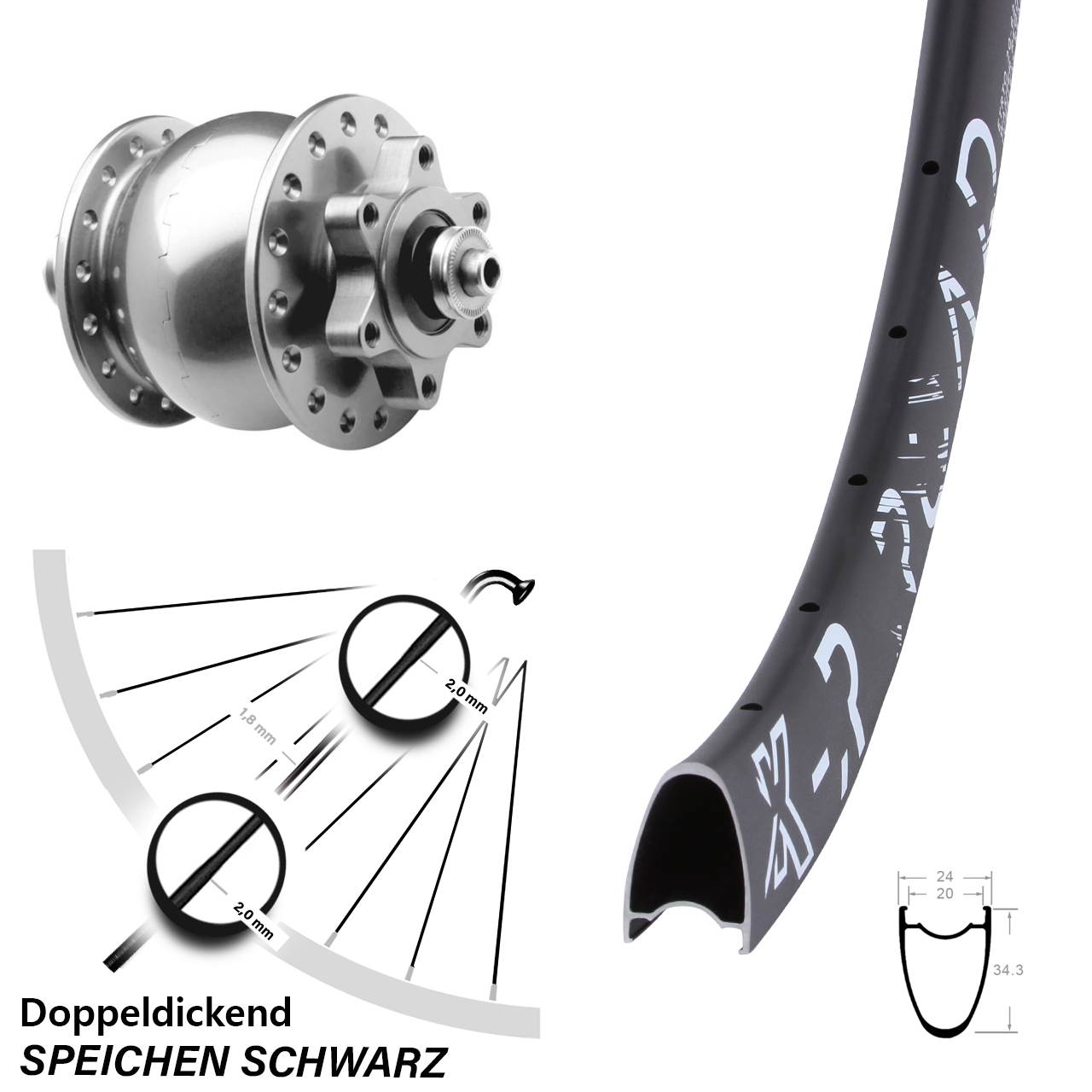 KX-R Road SON 28 Zoll Dynamo-Vorderrad 6-Loch QR