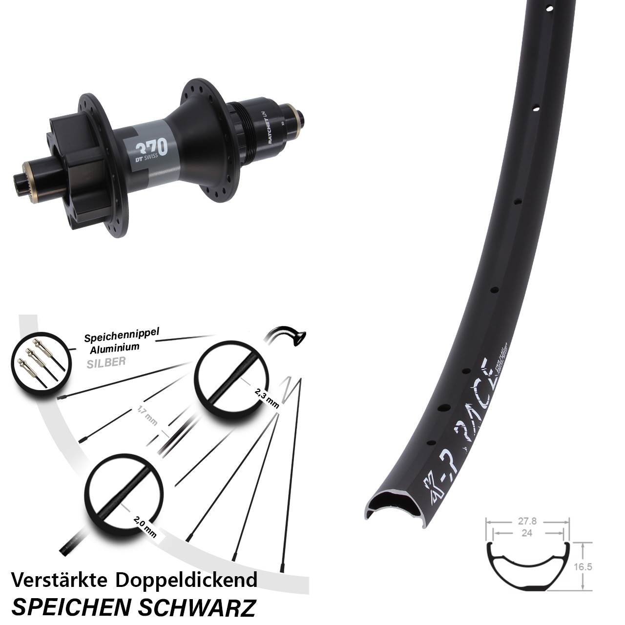 Disc Hinterrad 28-29 Zoll KX-R Race DT Swiss 370 XD für Schnellspanner