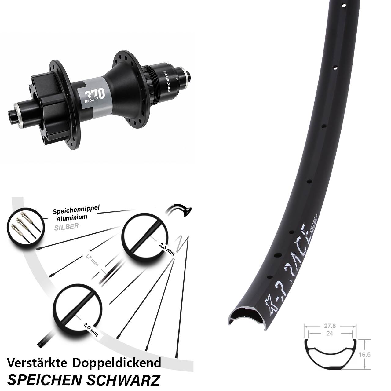 Disc Hinterrad 28-29 Zoll KX-R Race DT Swiss 370 XD für Schnellspanner