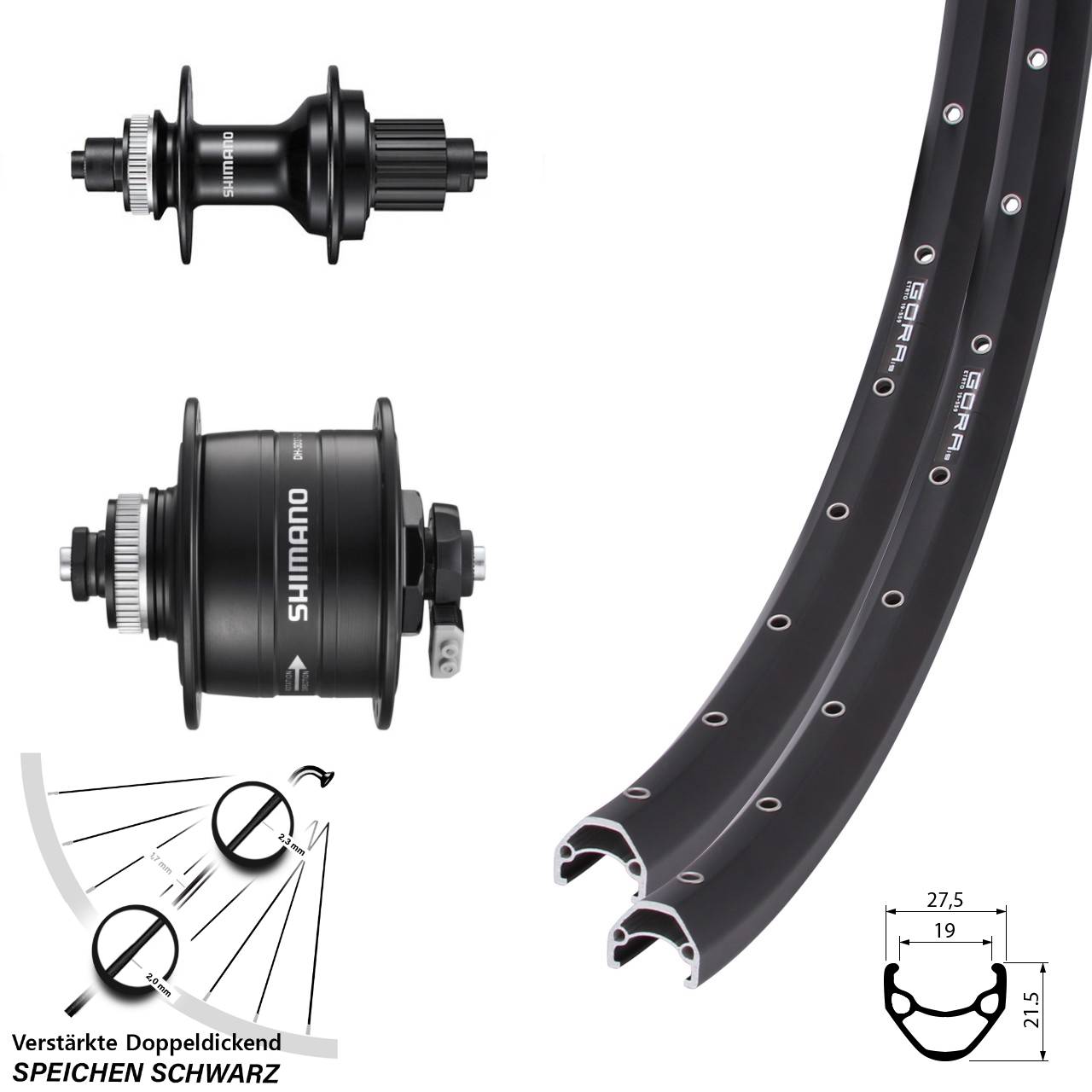28 Zoll Gora 19 Shimano DH-3D37 MT500 Disc Laufradsatz QR Micro Spline