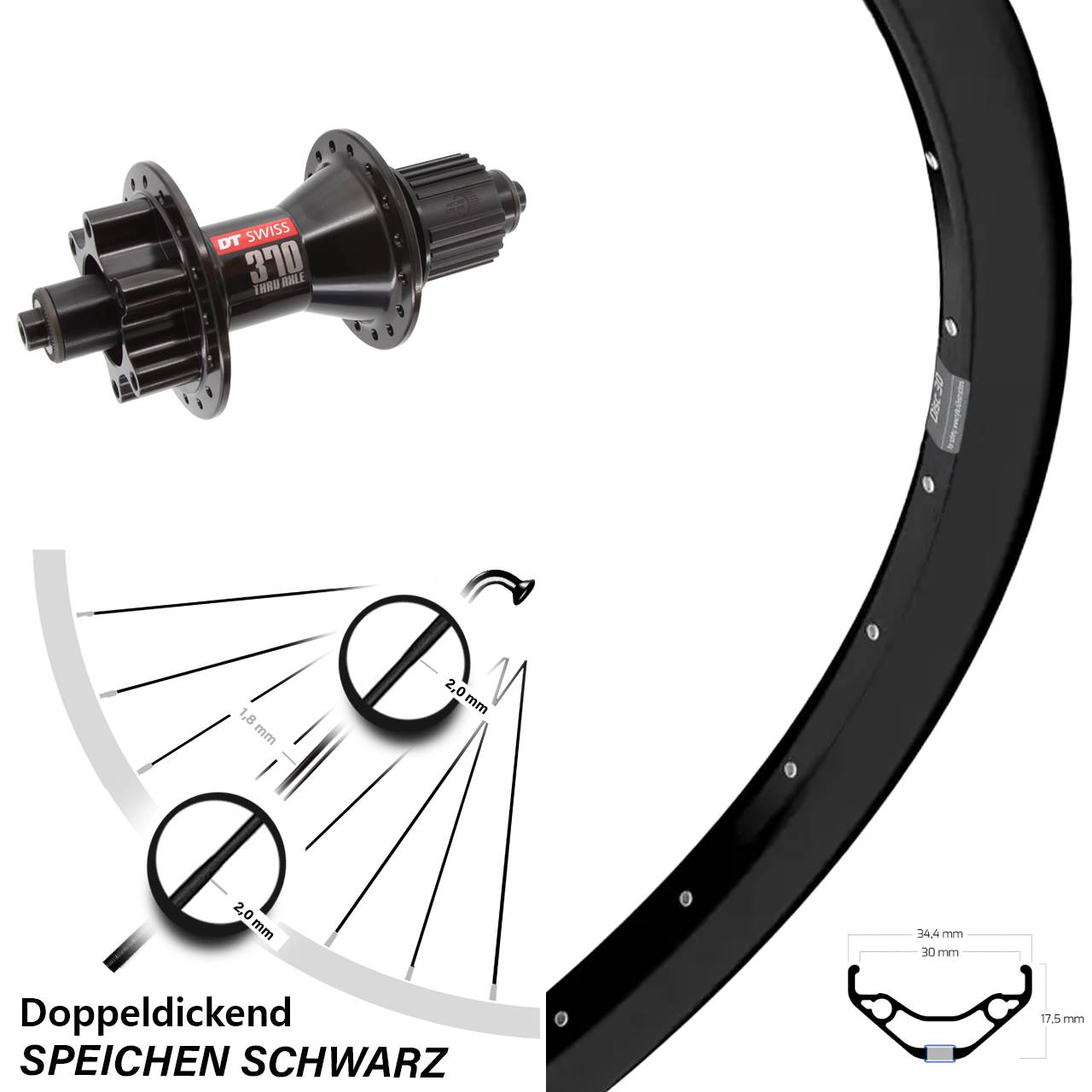 Hinterrad 6-Loch QR 27,5 Zoll Ryde Disc 30 DT Swiss 370 Hybrid Micro Spline