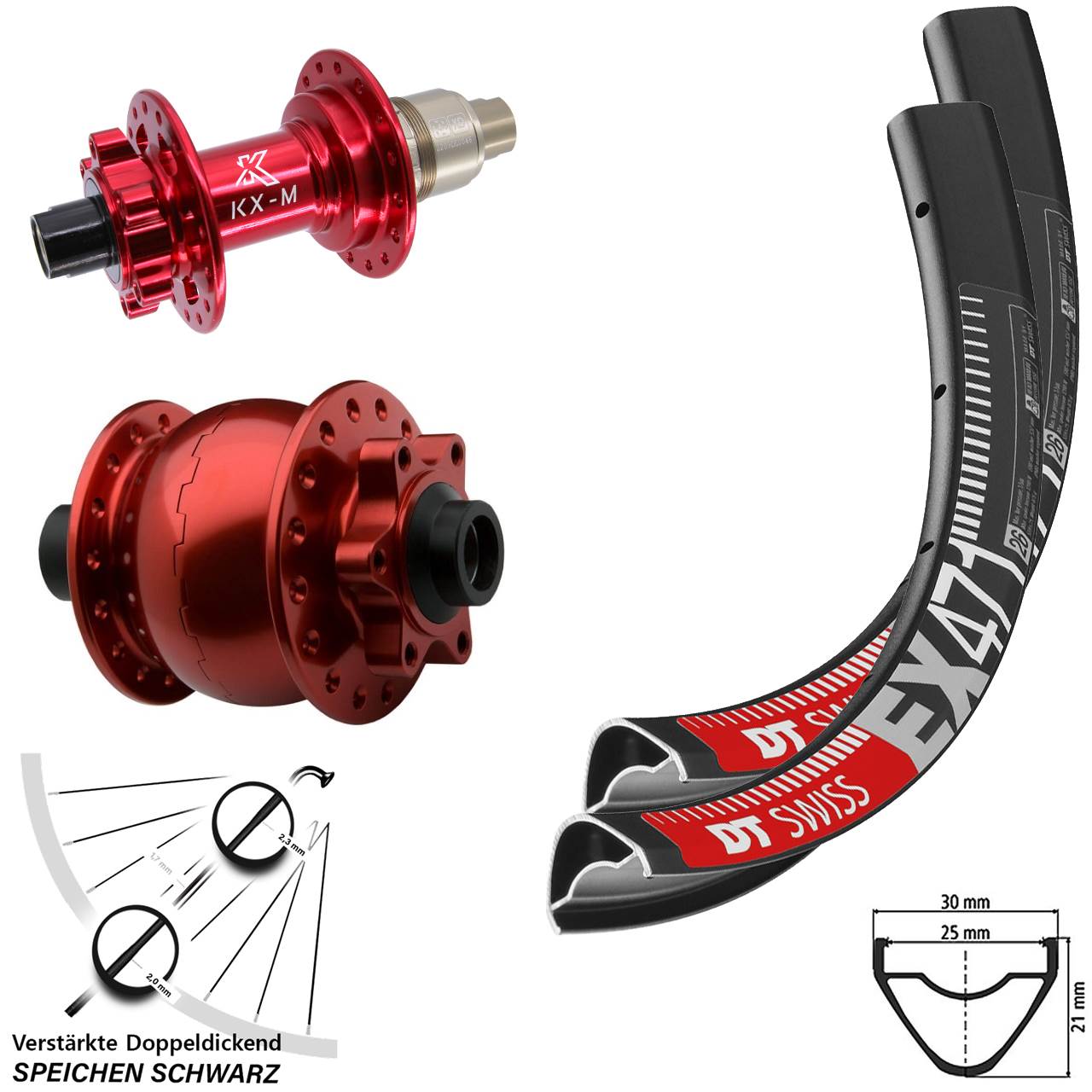 DT Swiss EX471 KX-M rot SON 28 650B Laufradsatz 6-Loch 15x100 12x142 XD