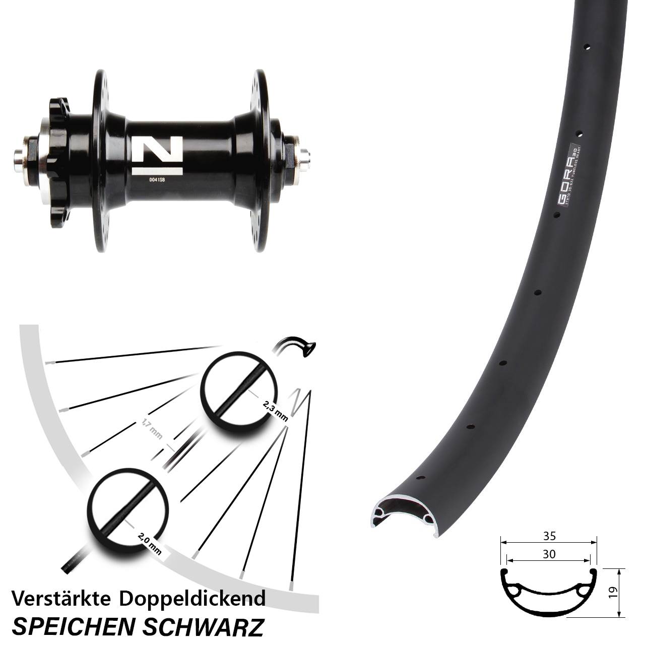 Gora 30 Novatec D041 20 Zoll 6-Loch Vorderrad für Schnellspanner