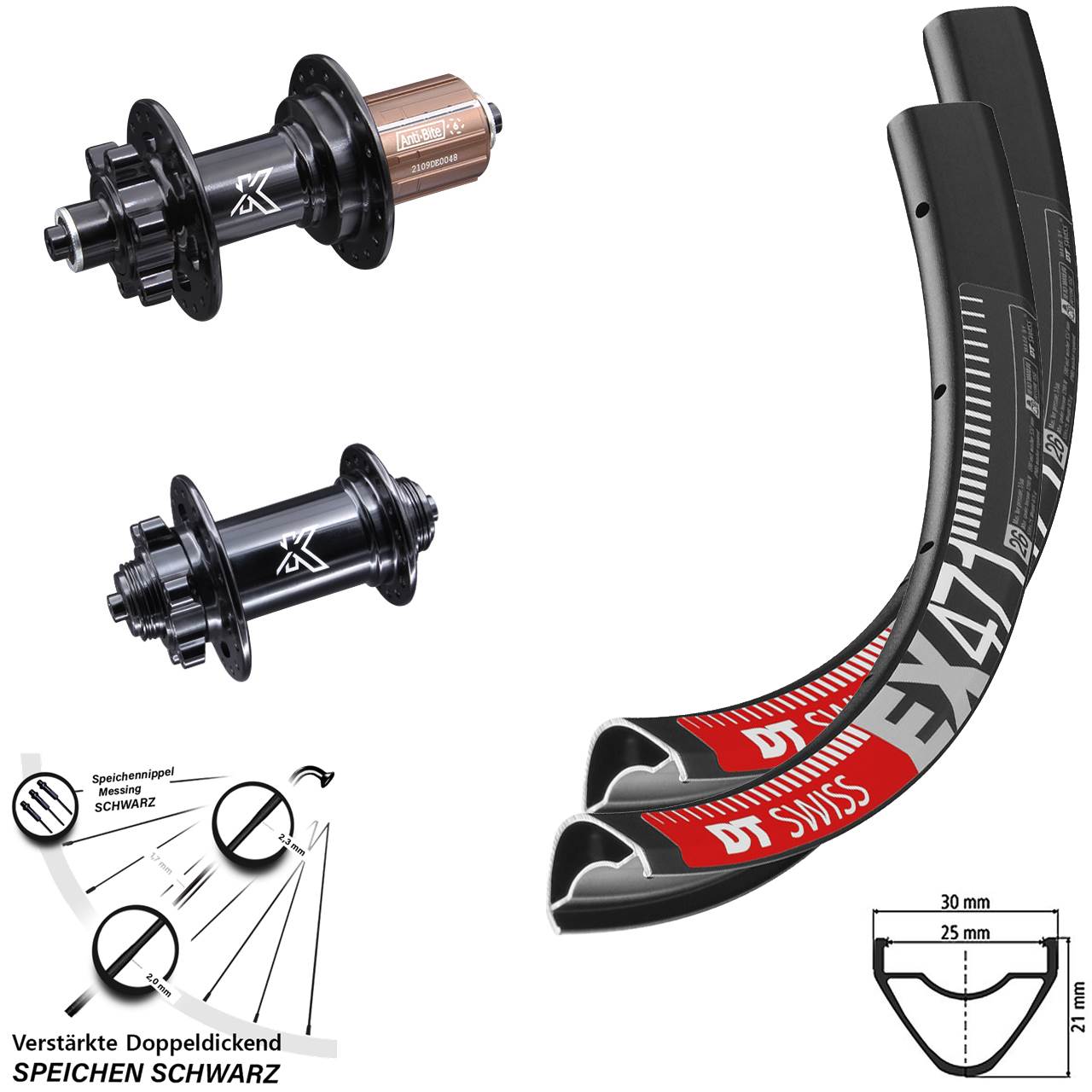6-Loch Laufradsatz für Schnellspanner 26 Zoll DT Swiss EX 471 KX-M 8-12 fach