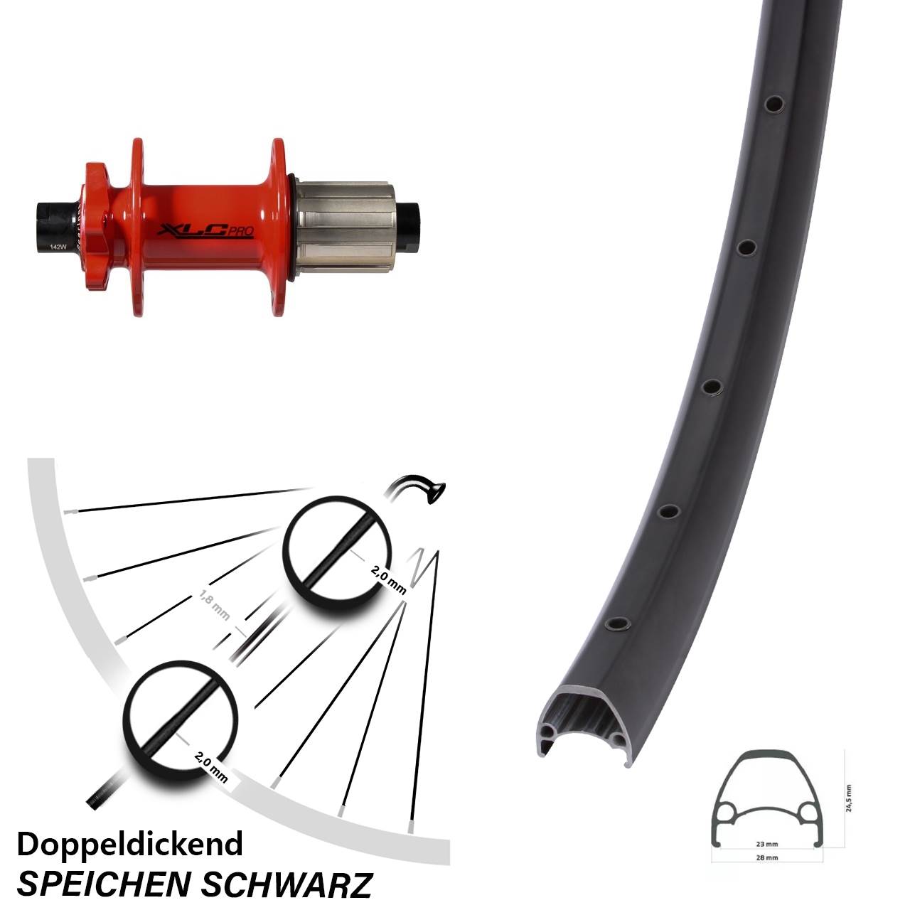 Disc Hinterrad 28-29 Zoll Ambrosio Sport XLC Pro rot 8-11 fach HG 12x142