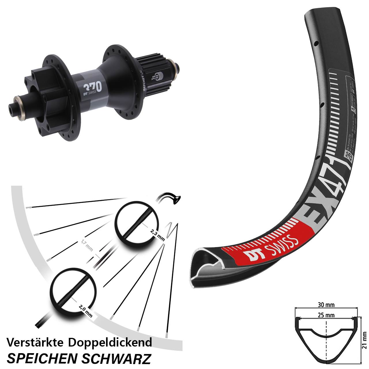 26 Zoll DT Swiss EX471-370 Disc Hinterrad für Schnellspanner Shimano Micro Spline