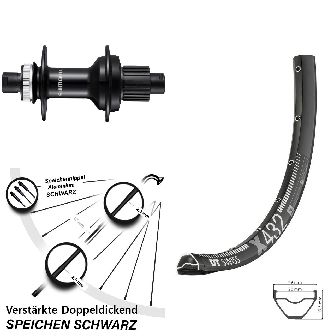 29 Zoll DT Swiss X 432 Shimano FH-MT510-B Centerlock Hinterrad 12x148 Micro Spline
