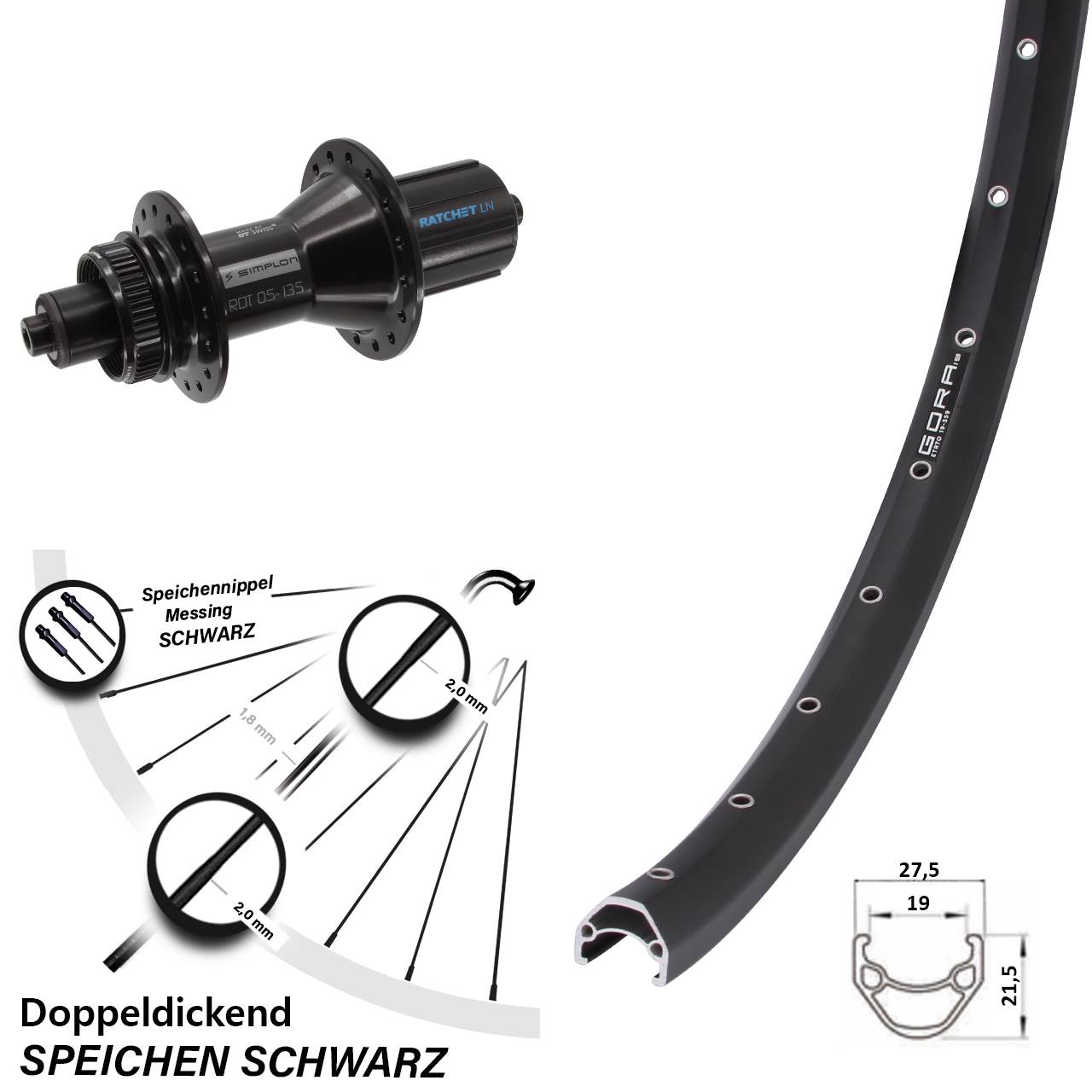 Gora 19 DT Swiss 370 Hybrid 28 Zoll Hinterrad Centerlock 8-11 fach QR