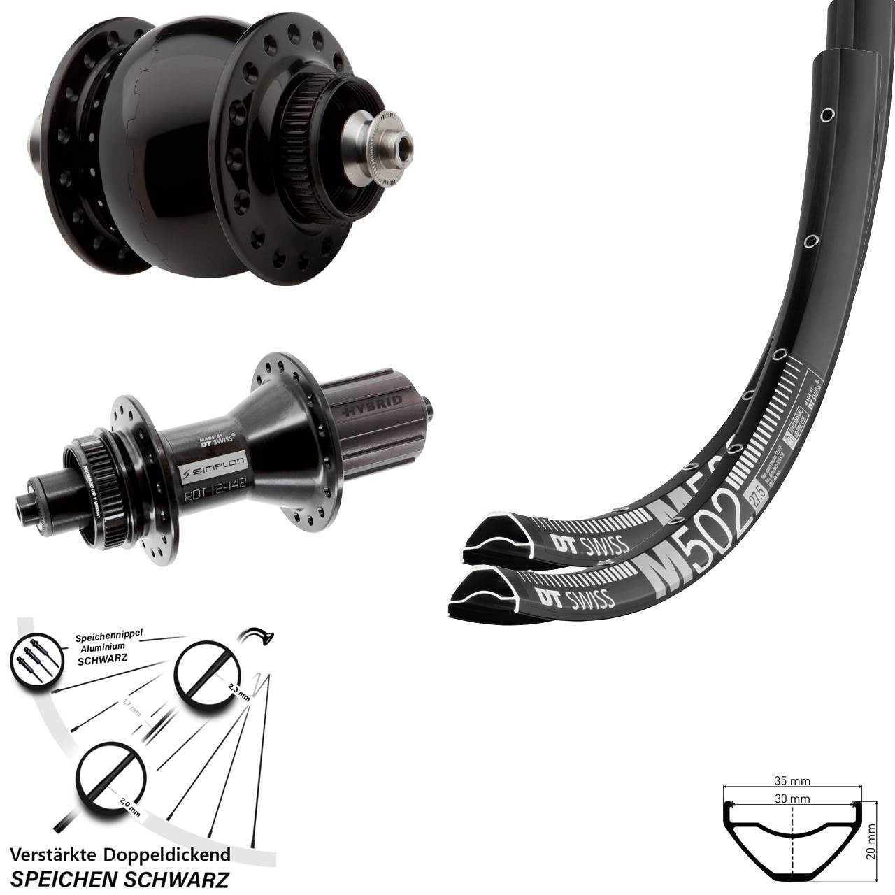 Disc Laufrad-Satz für Schnellspanner 29 Zoll DT Swiss M502 370 Hybrid SON 28 8-11 fach HG