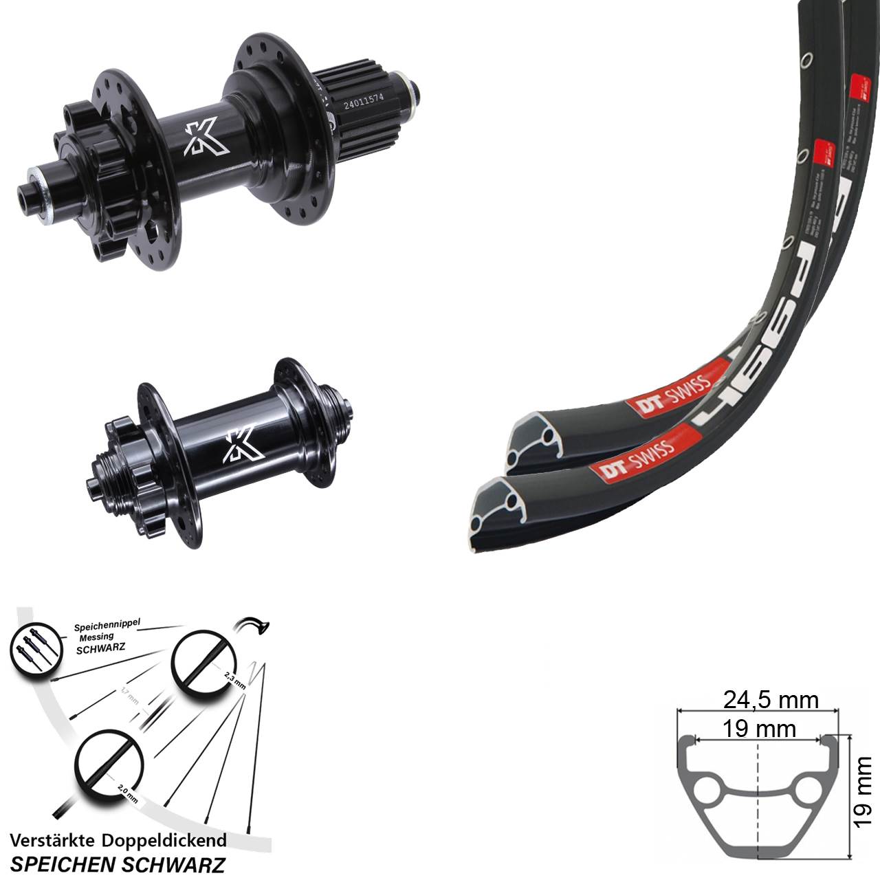 6-Loch Laufradsatz für Schnellspanner 28 Zoll DT Swiss 466 KX-M Shimano Micro Spline