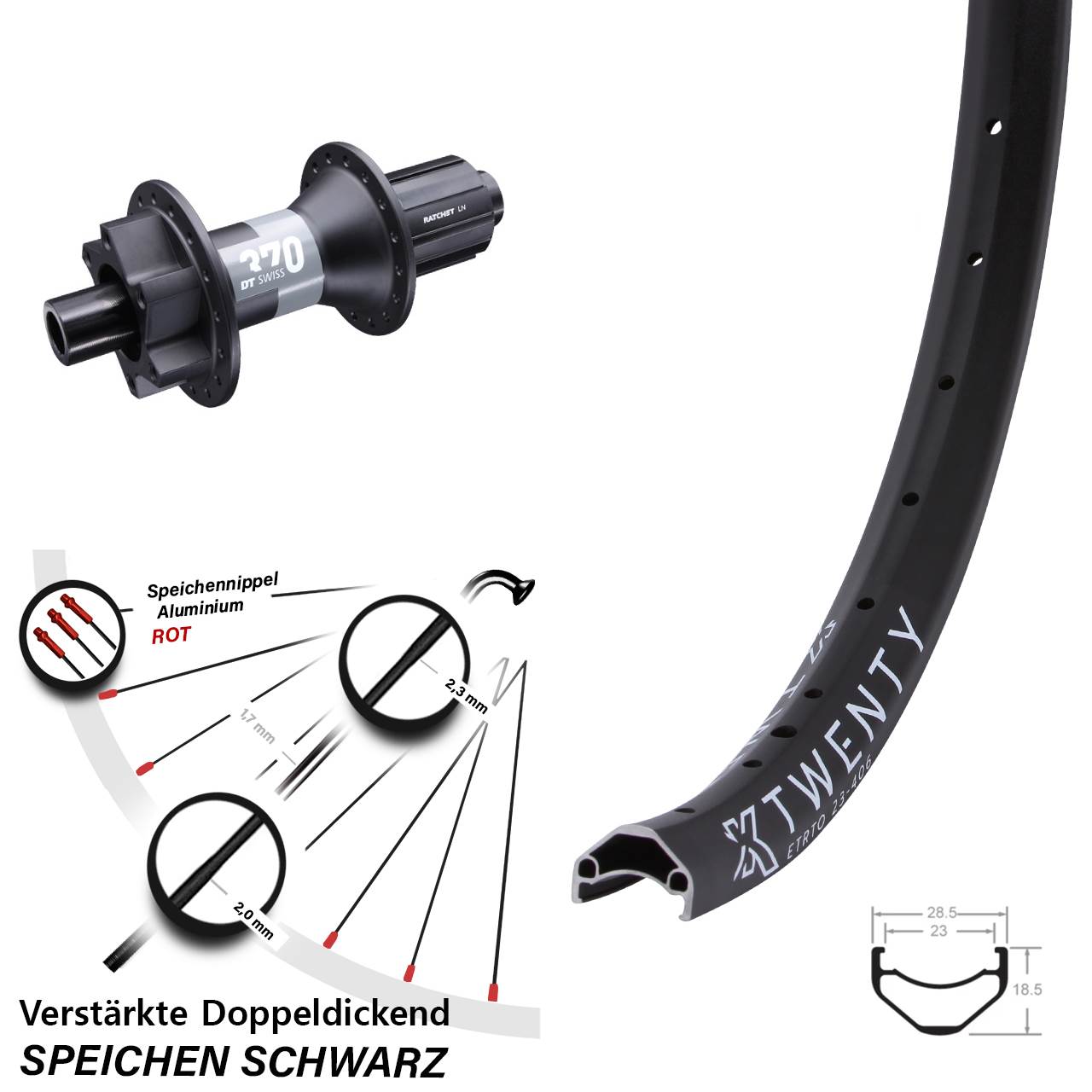 Disc Hinterrad 20 Zoll KX Twenty DT Swiss 370 8-11 fach HG 12x148 Boost
