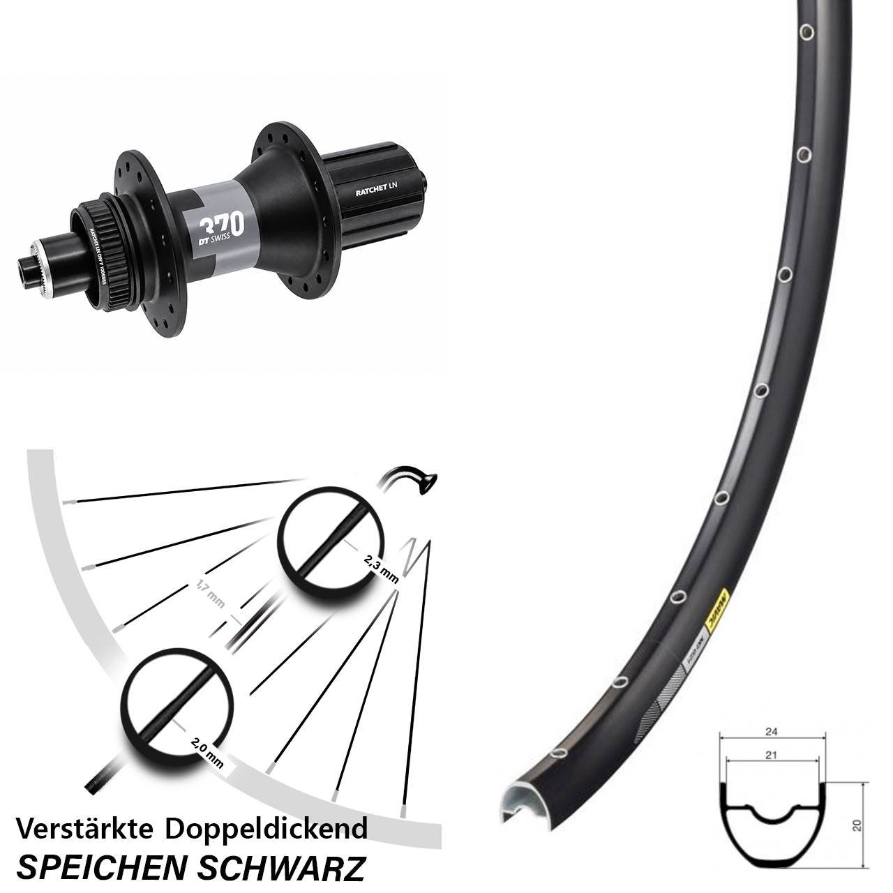 Hinterrad 29 Zoll Mavic XC621 DT Swiss 370 Road Centerlock 5/135 8-12 fach