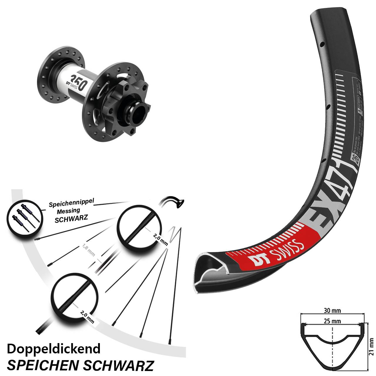 26 Zoll DT Swiss EX471-350 Disc Vorderrad 15x100