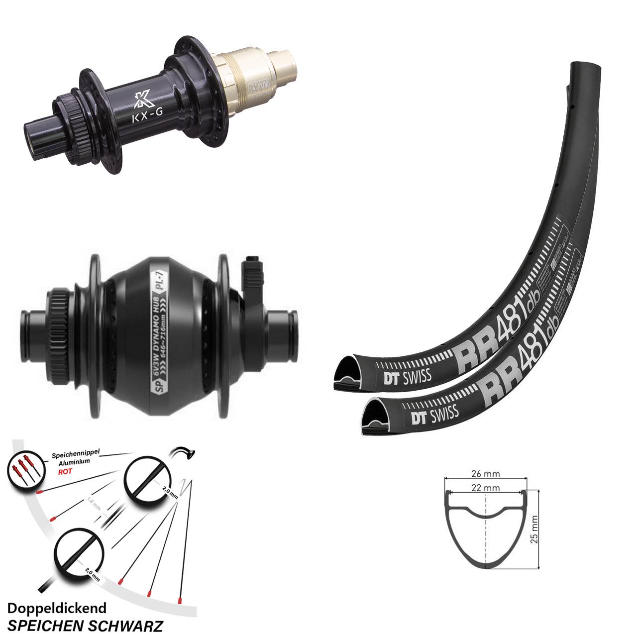Laufradsatz 12x100/142 28 Zoll DT Swiss RR 481 KX-G SP PL-7 SRAM XDR