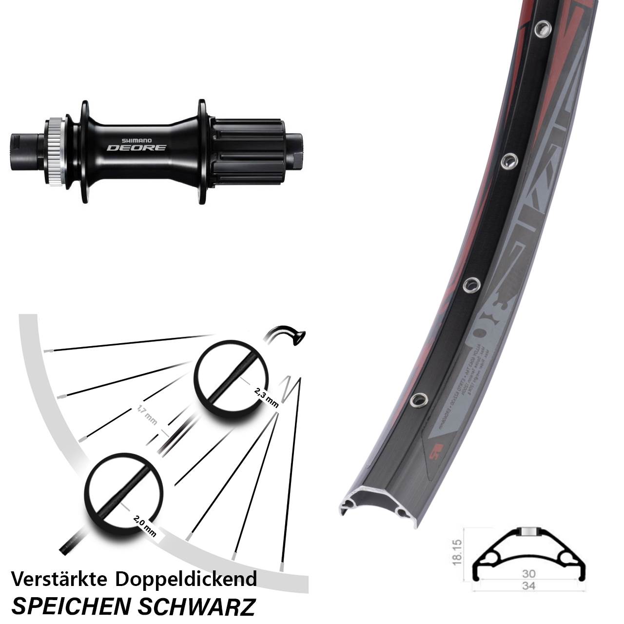 Shimano Deore 29 Zoll Rodi Tryp 30 Centerlock Hinterrad 12x148 8-11 fach HG