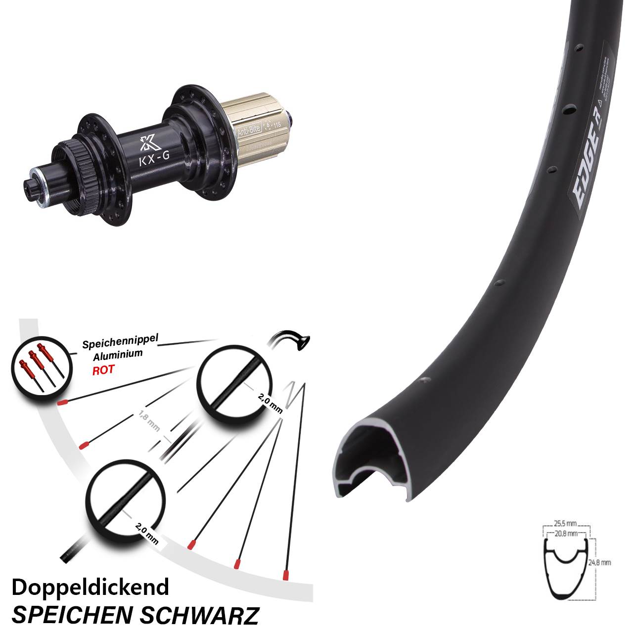 28 Zoll Hinterrad KX-G Schnellspanner 11-fach Ryde Edge R25 OS Disc Centerlock 8-12 fach