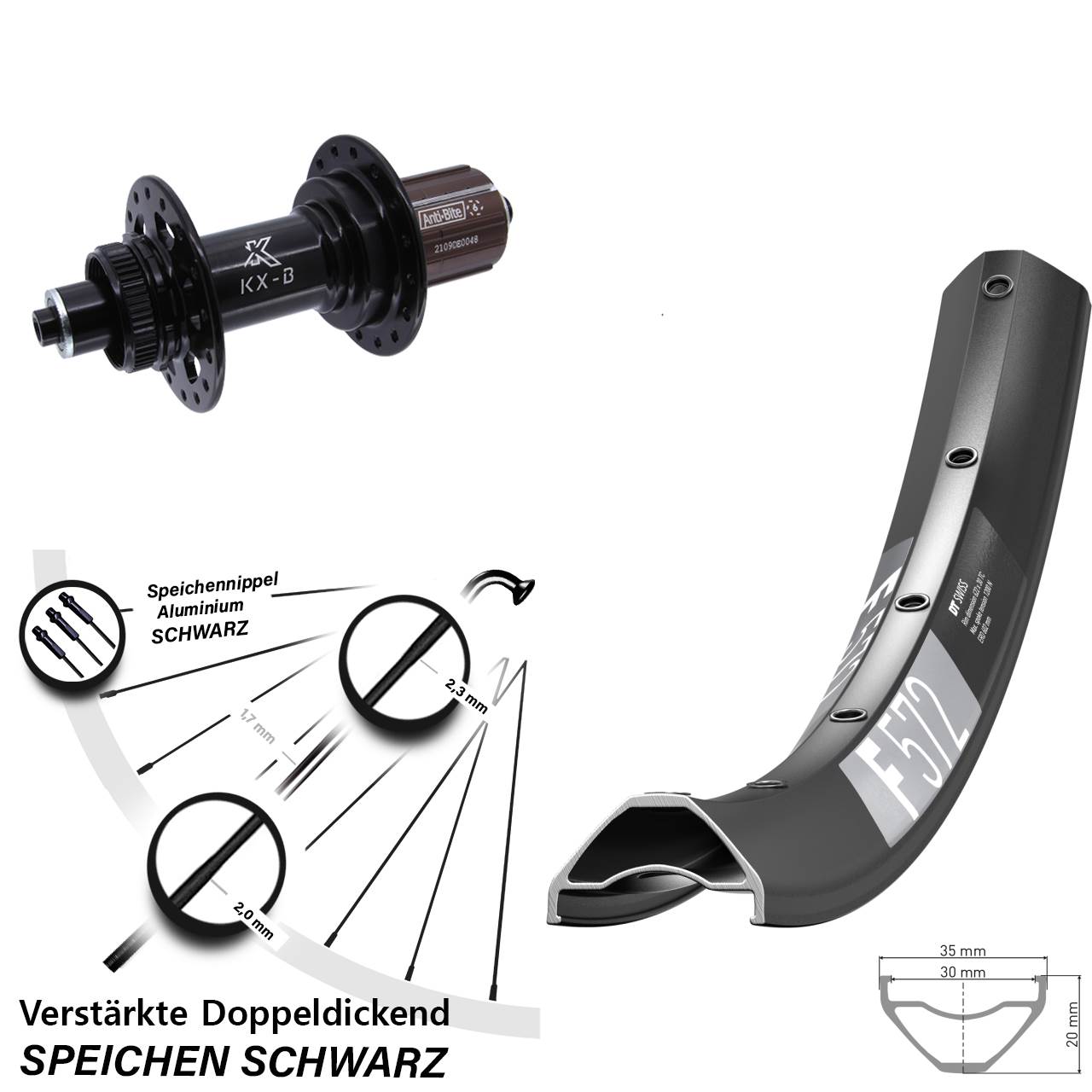 DT Swiss F572 KX-B 650B Disc Laufrad für Schnellspanner Boost 8-11 fach HG