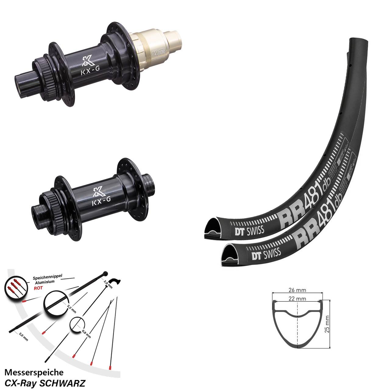 Laufradsatz Road KX-R schwarz Sram XDR 28 Zoll DT Swiss RR481 CX Ray Aero