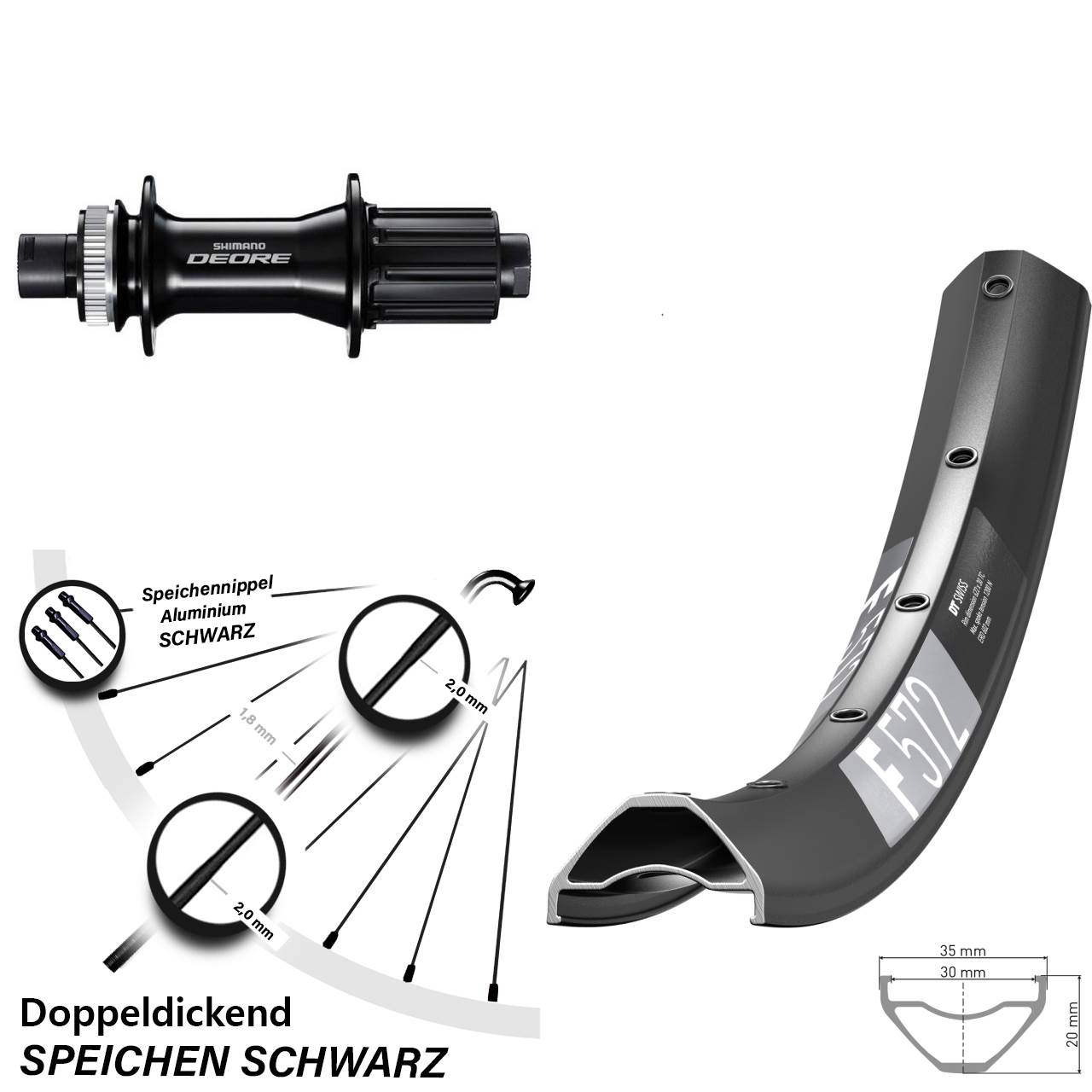 29 Zoll DT Swiss F 572 Shimano FH-M6010-B Boost Disc Hinterrad 12x148 Boost 8-11 fach HG