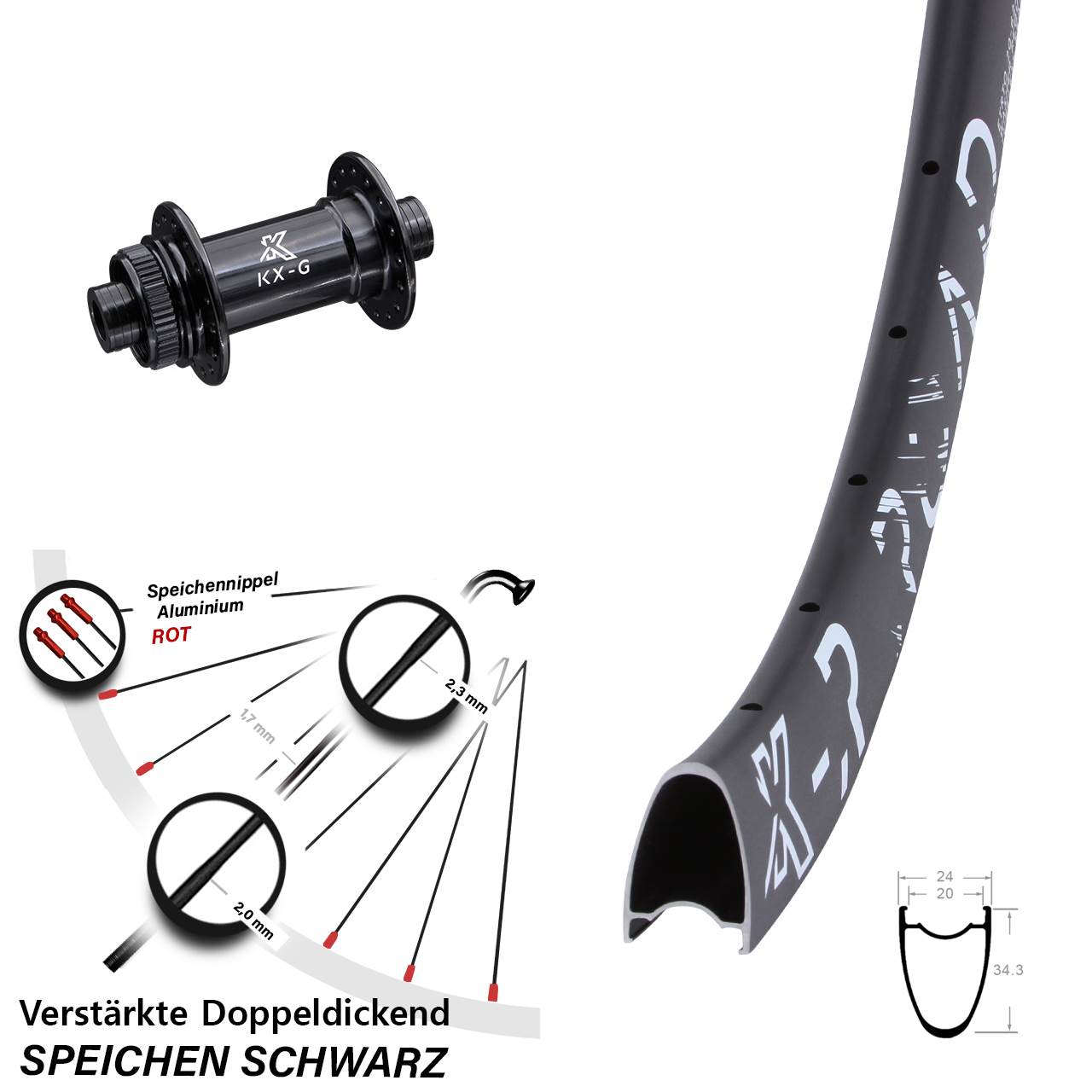29 Zoll KX-R Road verstärkt Vorderrad Centerlock 15x100