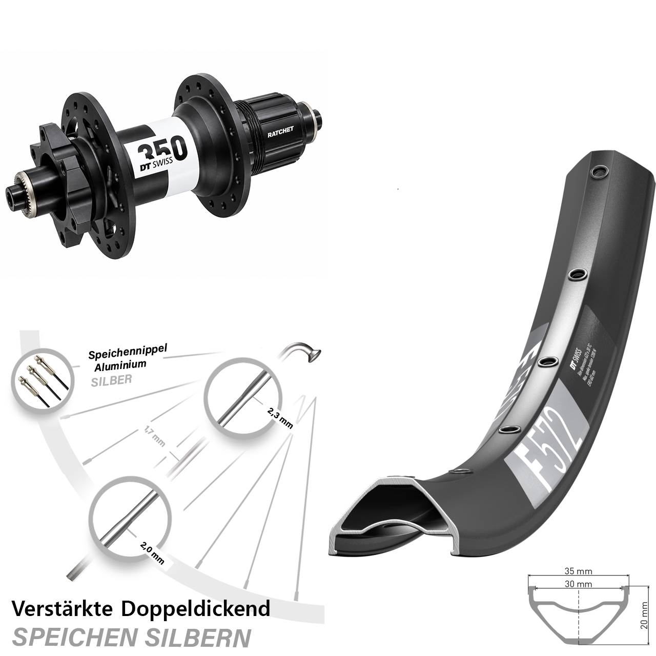 29 Zoll DT Swiss F572 350 Disc Hinterrad für Schnellspanner XD 11-12 fach