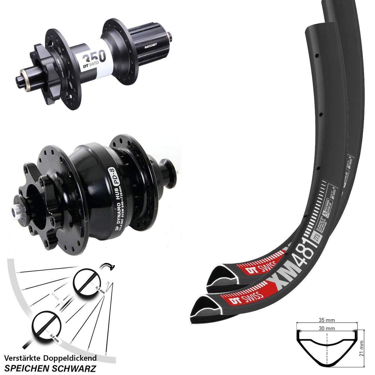 Laufradsatz QR 27,5 Zoll DT Swiss XM 481-350 SP PD-8 Disc 6-Loch 8-11 fach HG