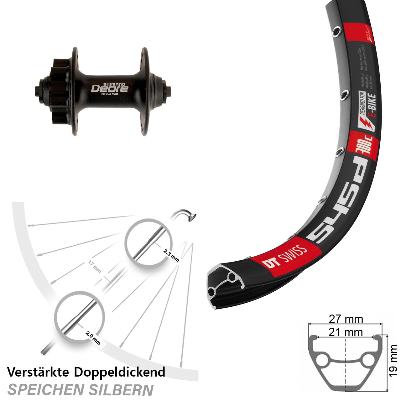 Vorderrad 6-Loch QR 28 Zoll DT Swiss 545d Shimano Deore HB-M525