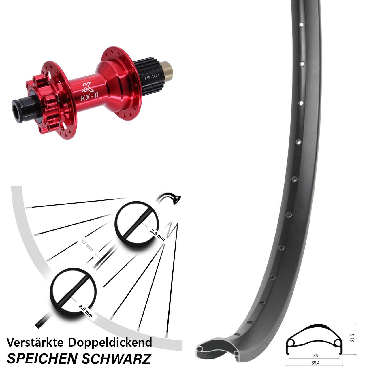 Disc Laufrad 27,5 Zoll Ambrosio E35 KX-B rot Micro Spline 12x148