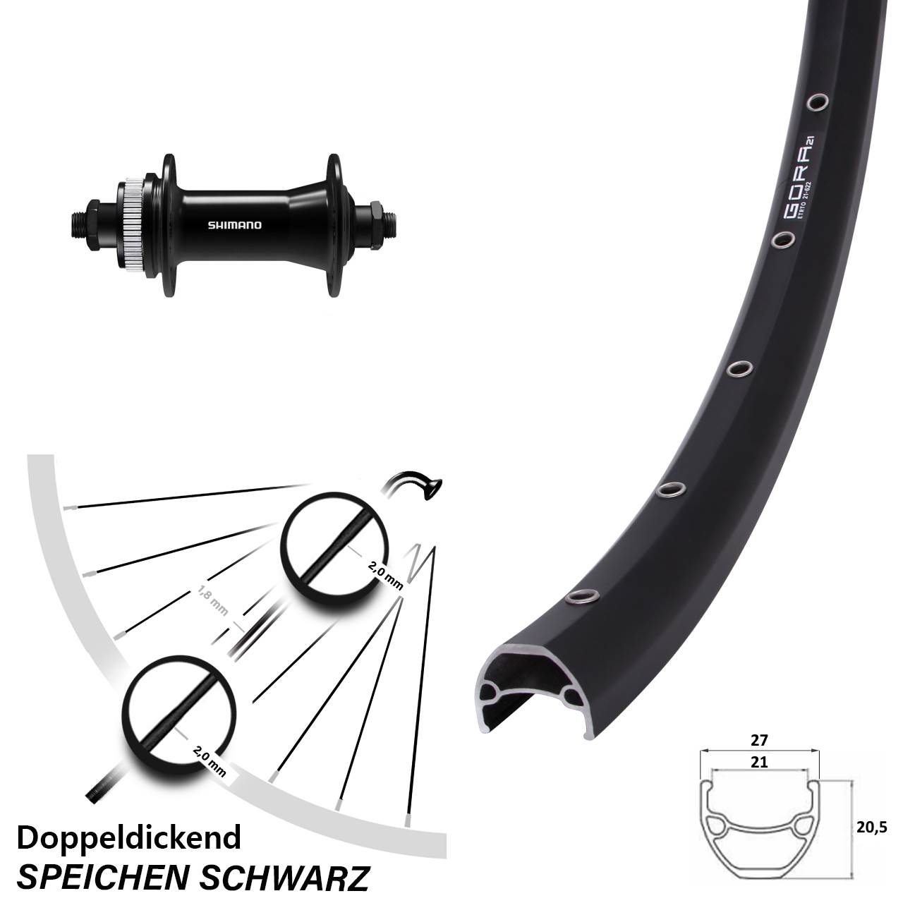 Disc Vorderrad für Schnellspanner 28-29 Zoll Gora 21 Shimano HB-QC400