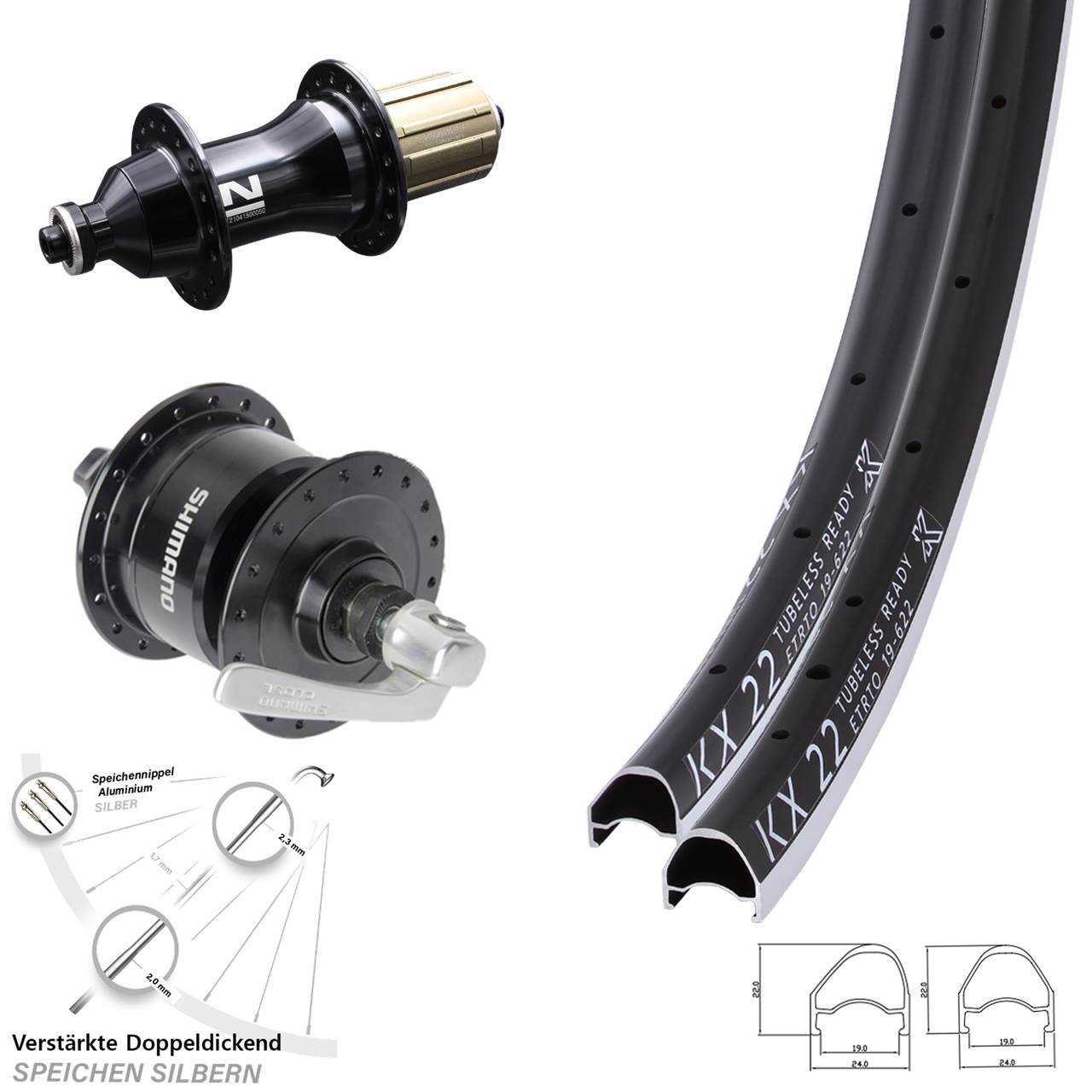 Laufradsatz QR 28 Zoll KX 22 OS Novatec F-162SB Shimano DH3N72 8-12 fach HG