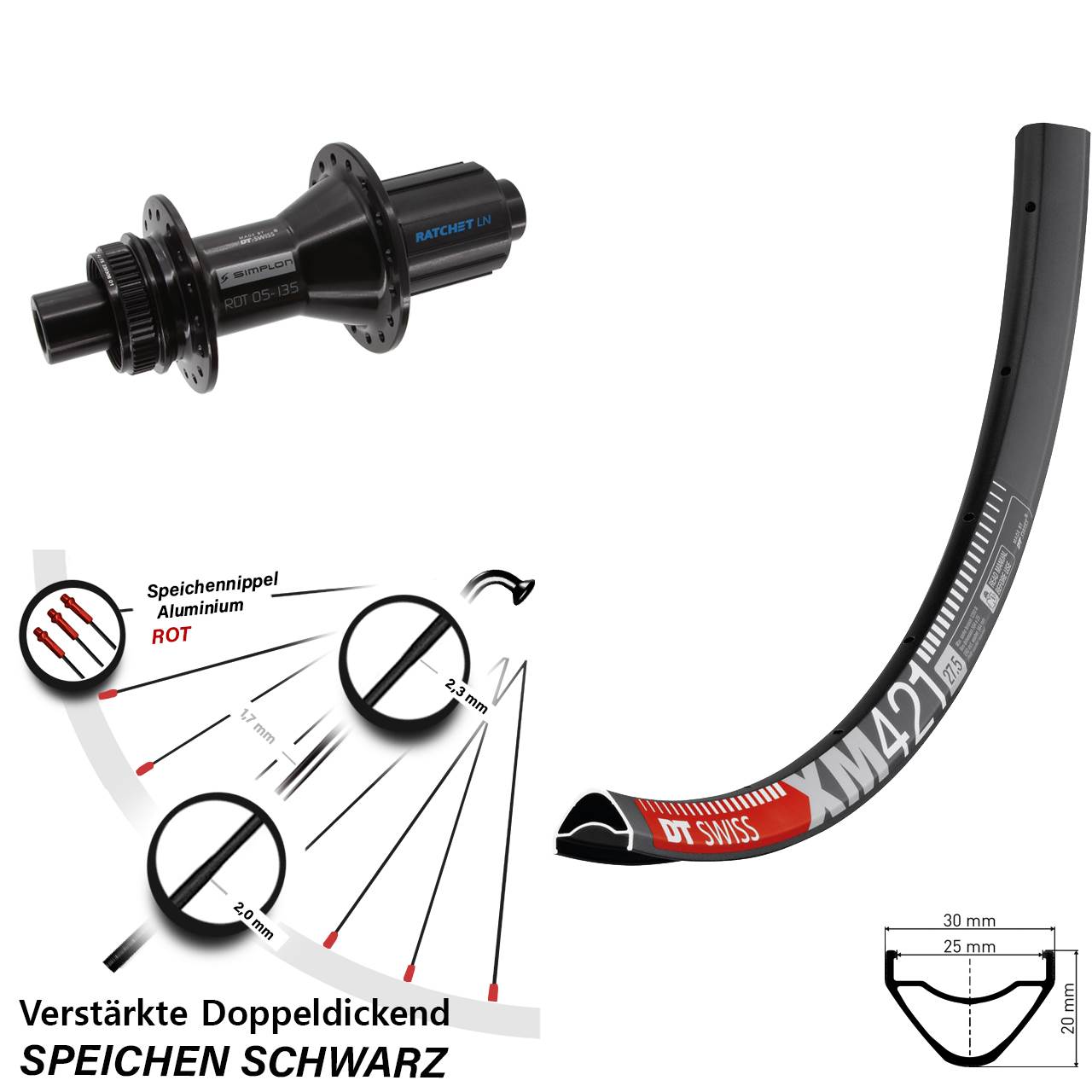 Hinterrad Centerlock 650B DT Swiss XM421-370 Hybrid 8-11 fach HG 12x142
