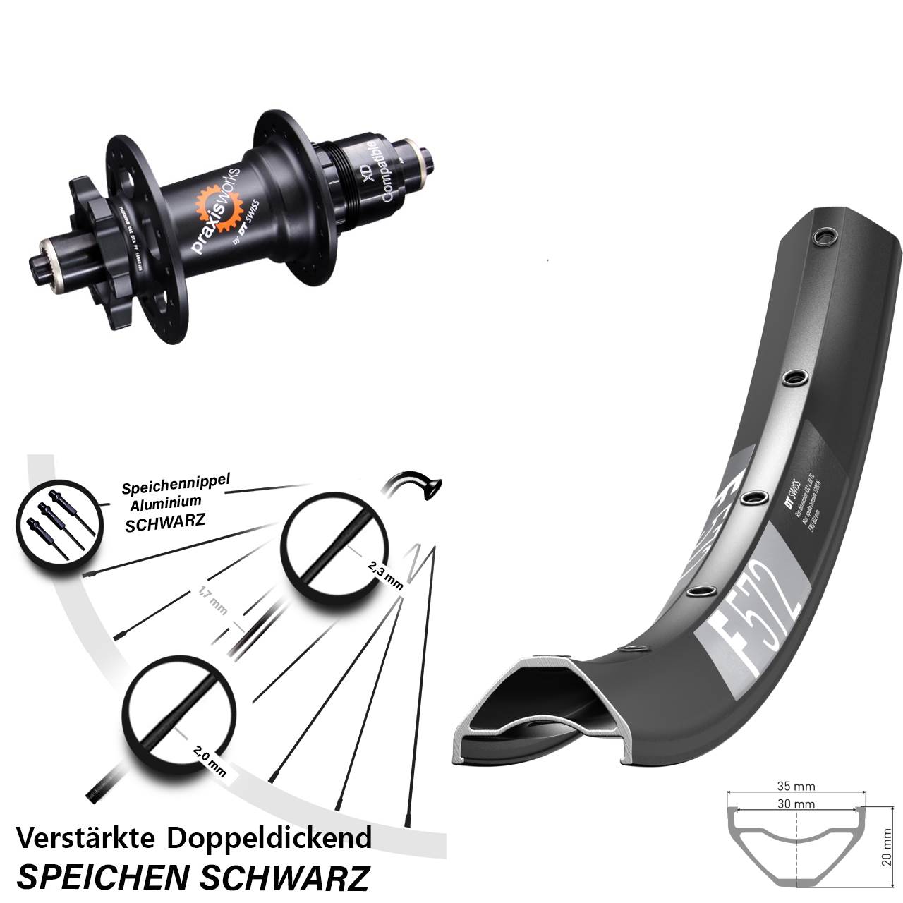 6-Loch Hinterrad 29 Zoll DT Swiss F 572 DT Swiss 350 XD 11-12 fach QR